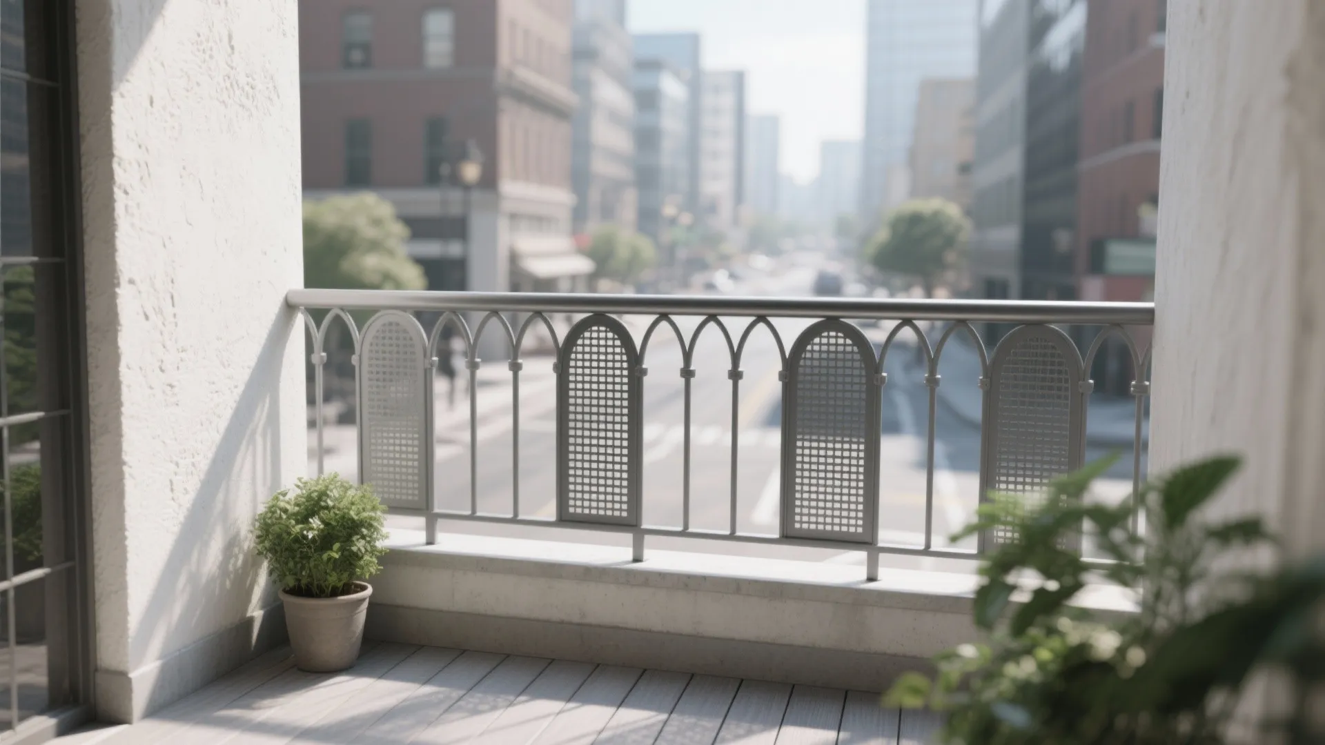 Sculpted Railing With Arched Motifs for Safety and Privacy