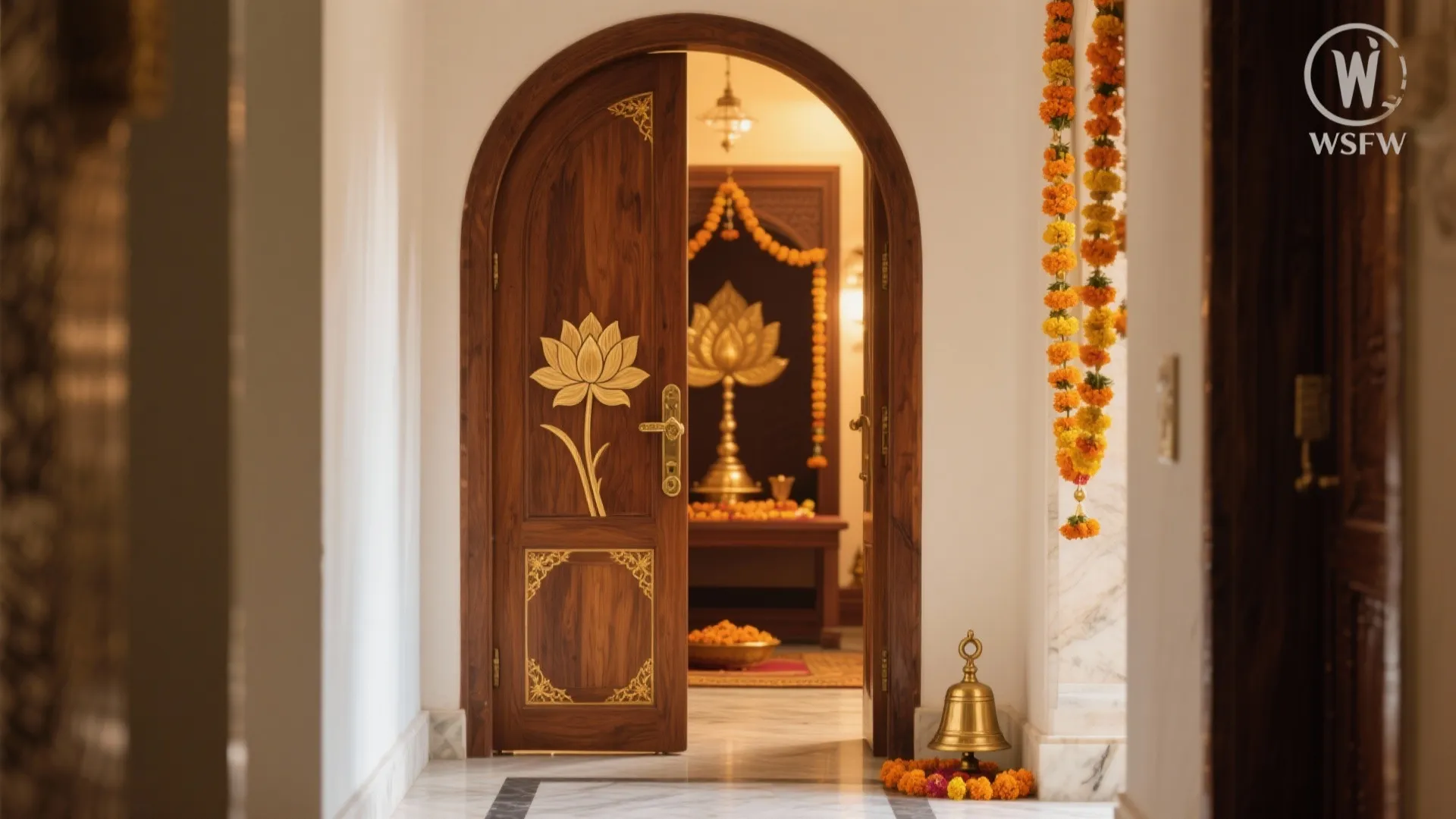 Arched Solid-Wood Doors With Carved Icons