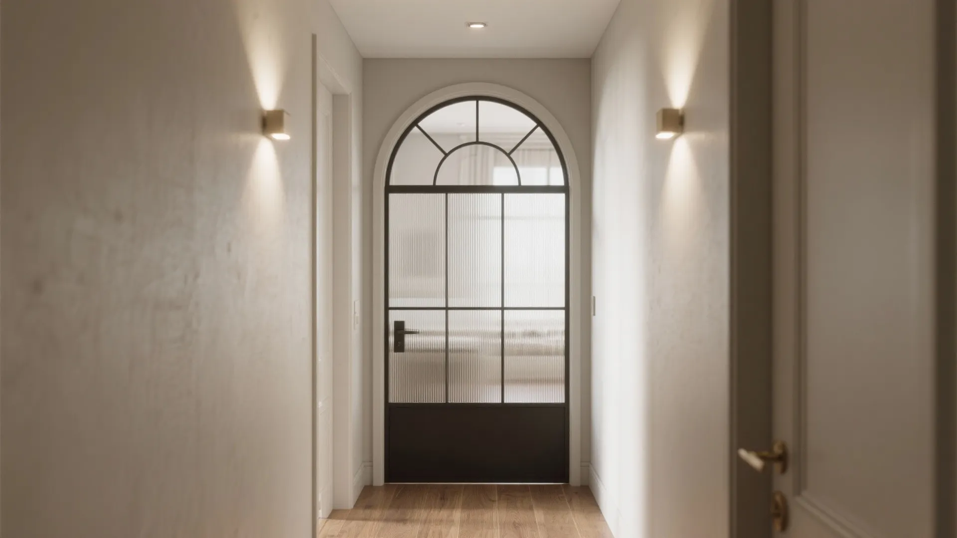 Arched transom with glass for borrowed light