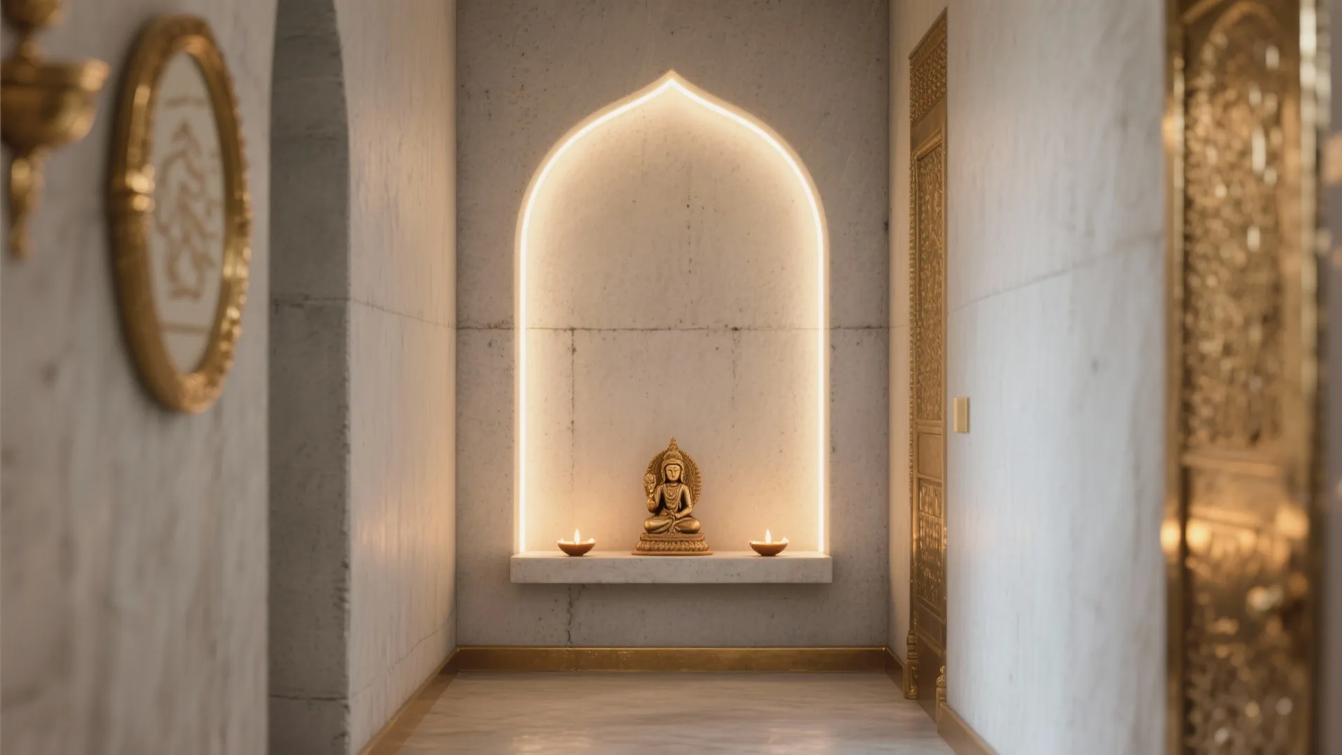 Arched Cement Backdrop with Soft Lighting