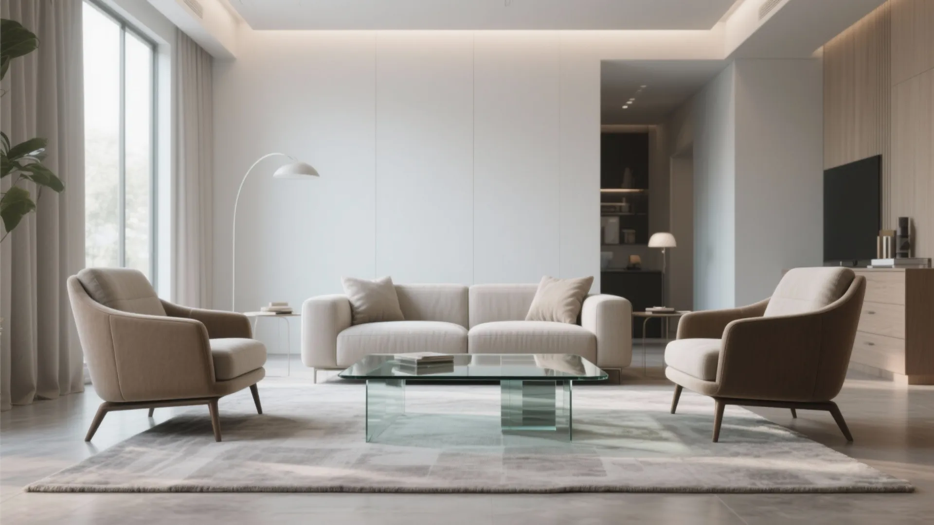 4. Two Armchairs + Small Sofa + Glass Coffee Table