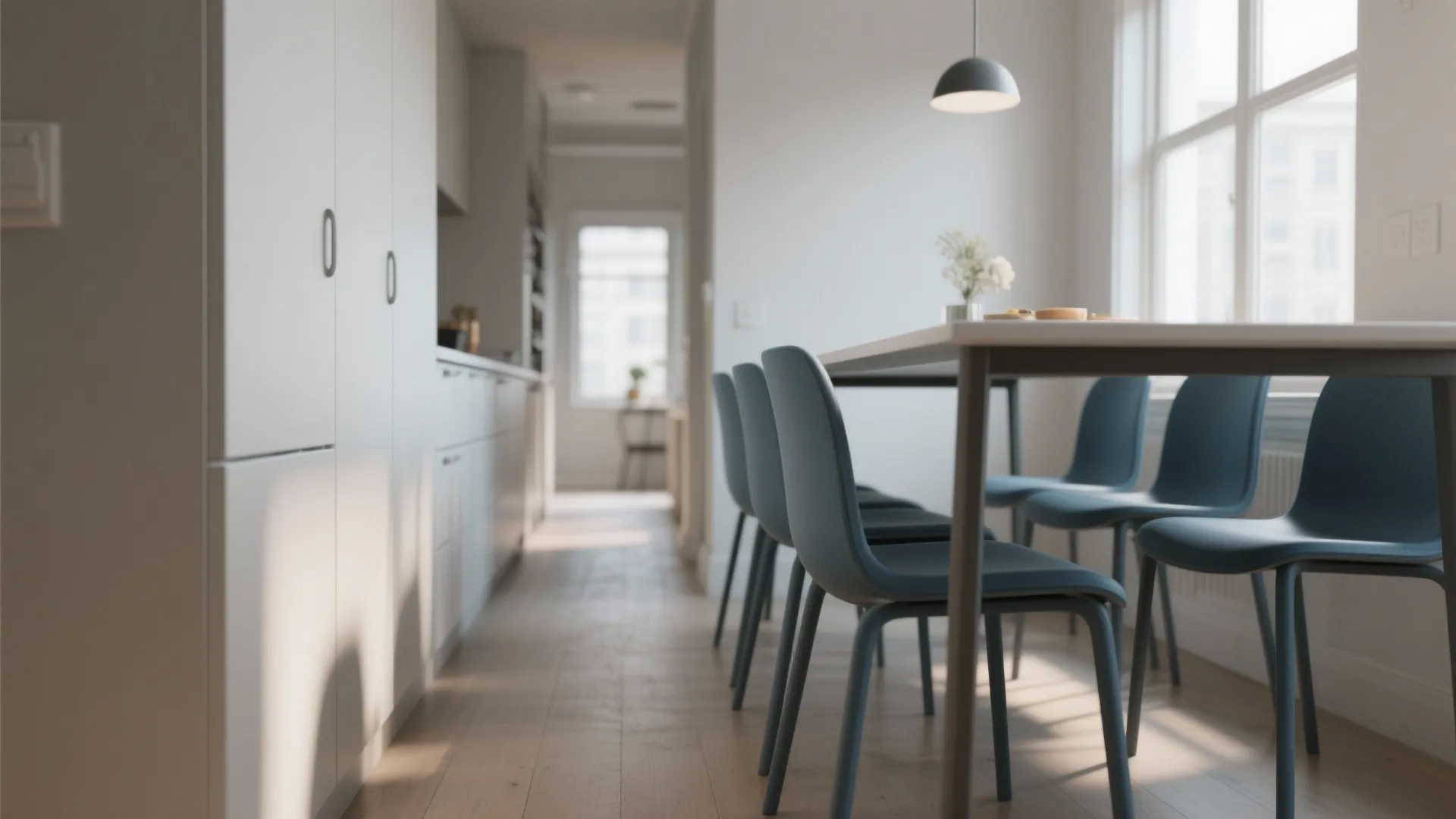 2. Choose armless Blu Dot chairs for narrow rooms