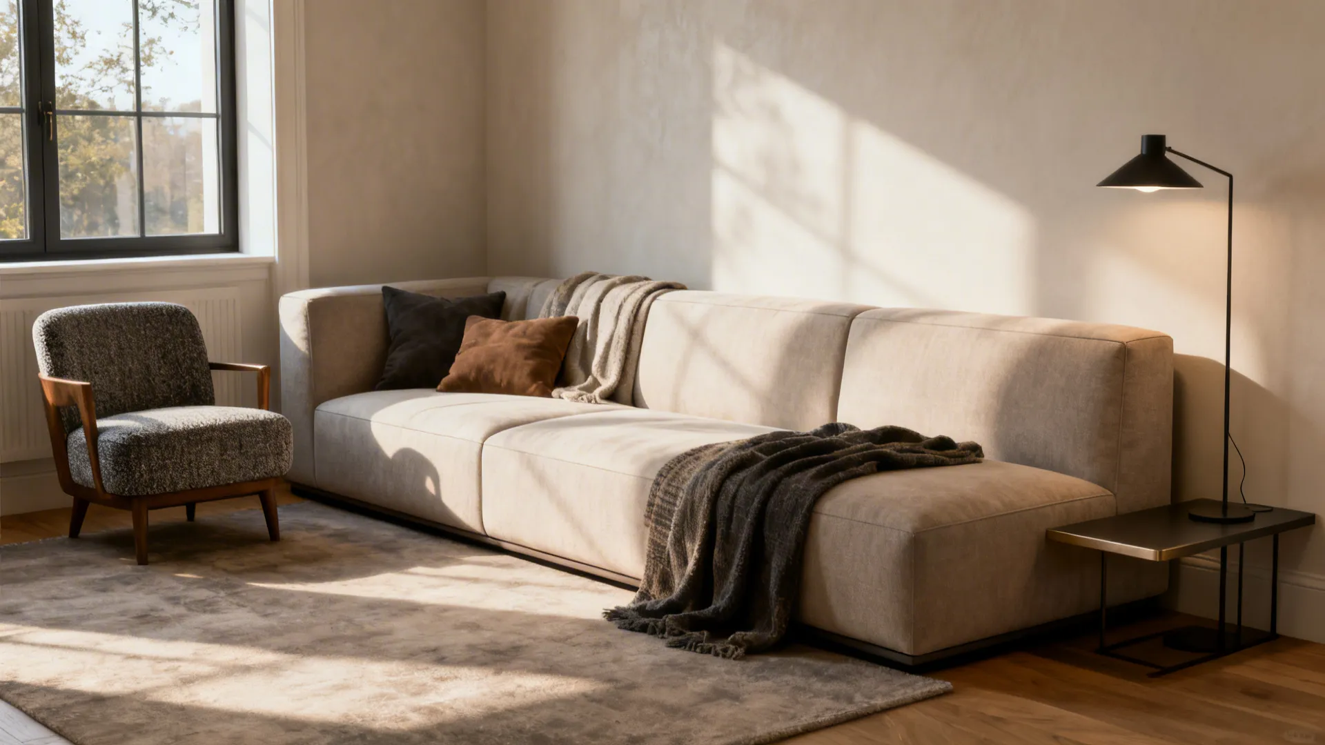 4. Armless sectional + petite club chair