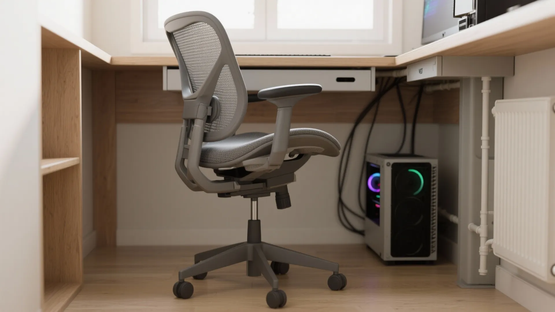 4) Armless task chairs with tilting back and breathable fabric