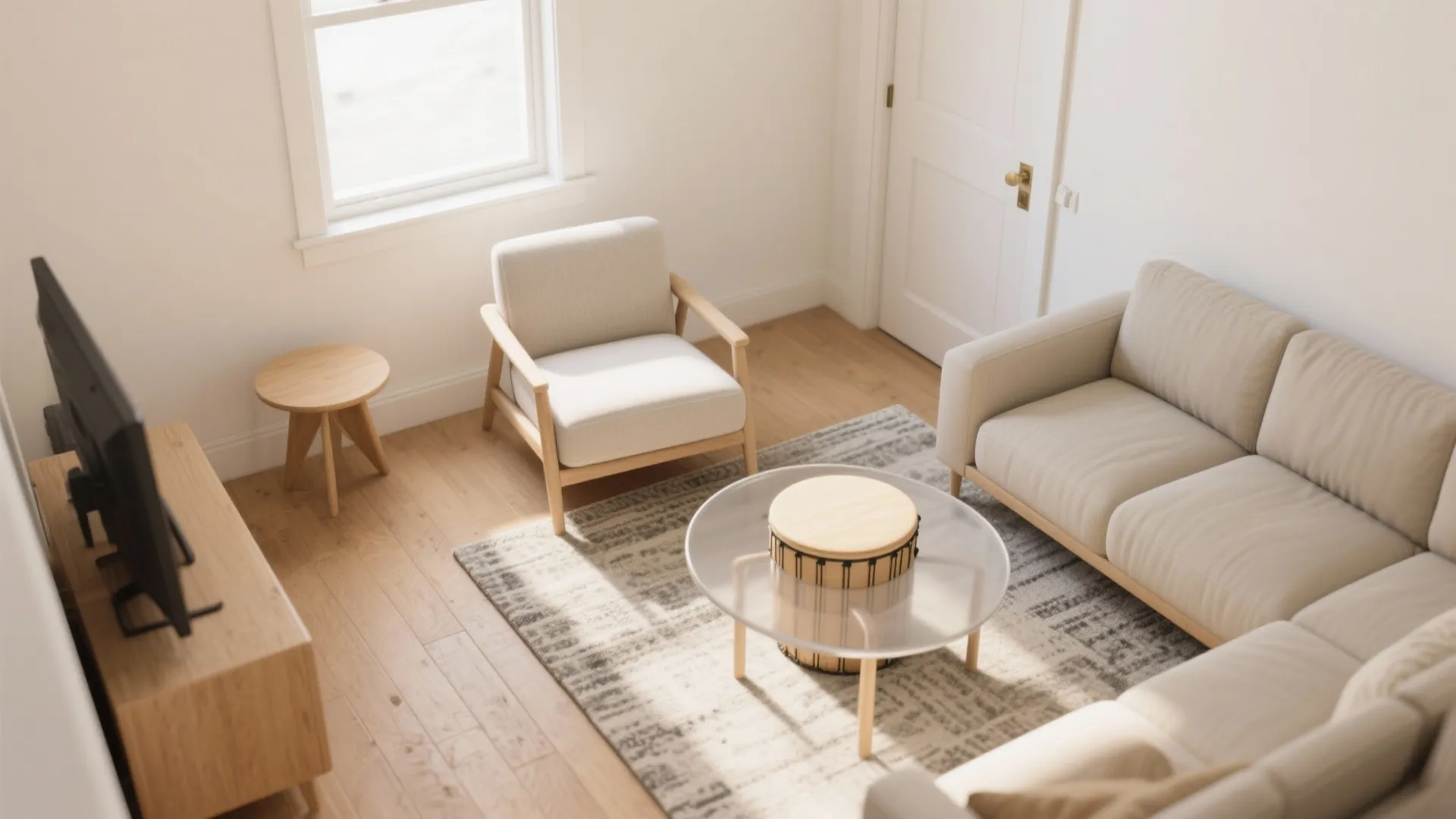 2) Armless accent chairs to protect circulation