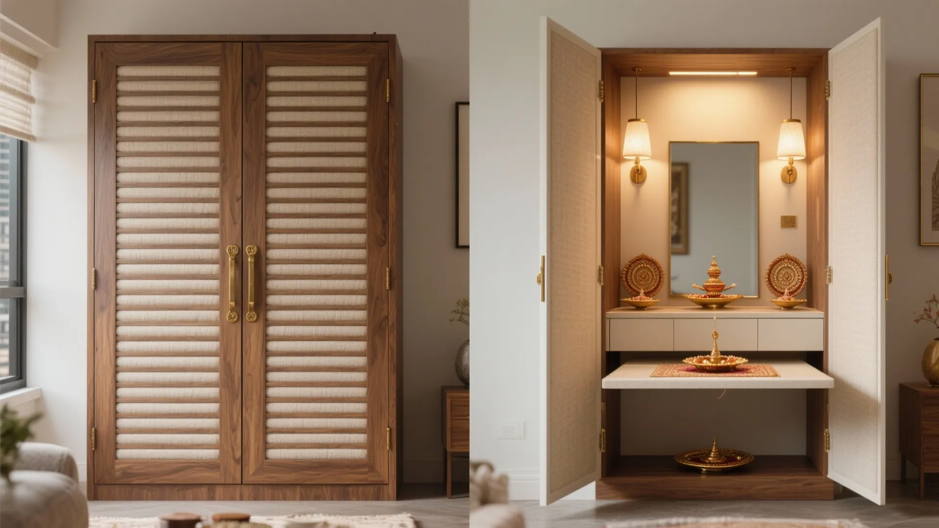 Convertible Pooja Armoire with Acoustic Doors
