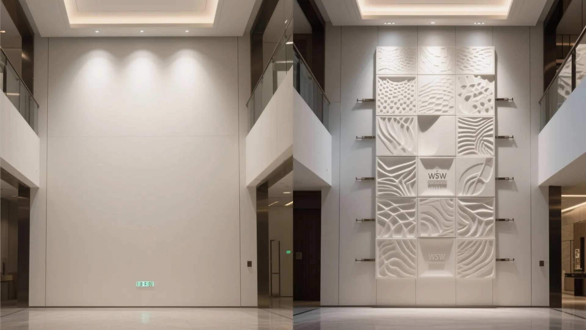 Oversized art and 3D relief panels—curated and code-smart