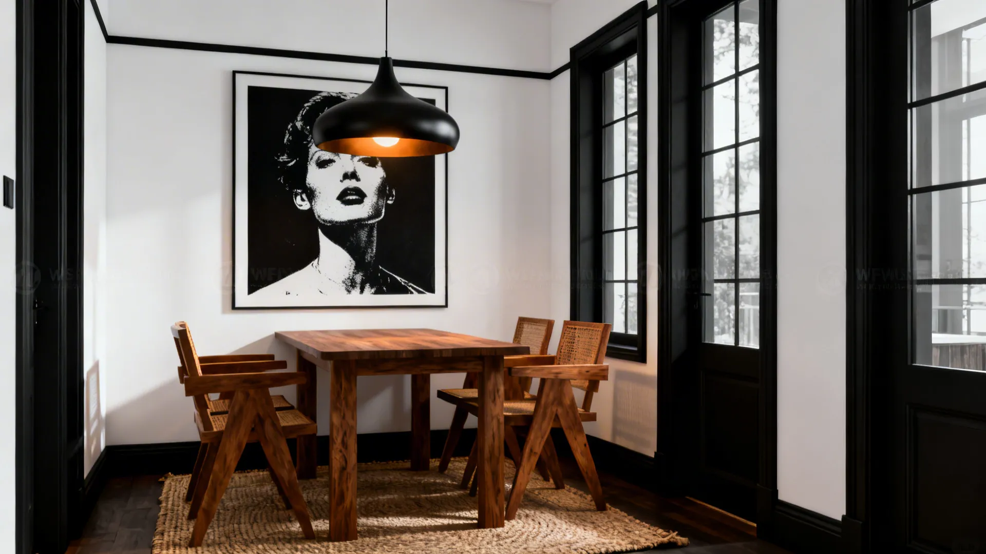 5. Graphic Wall Art and Accent Lighting