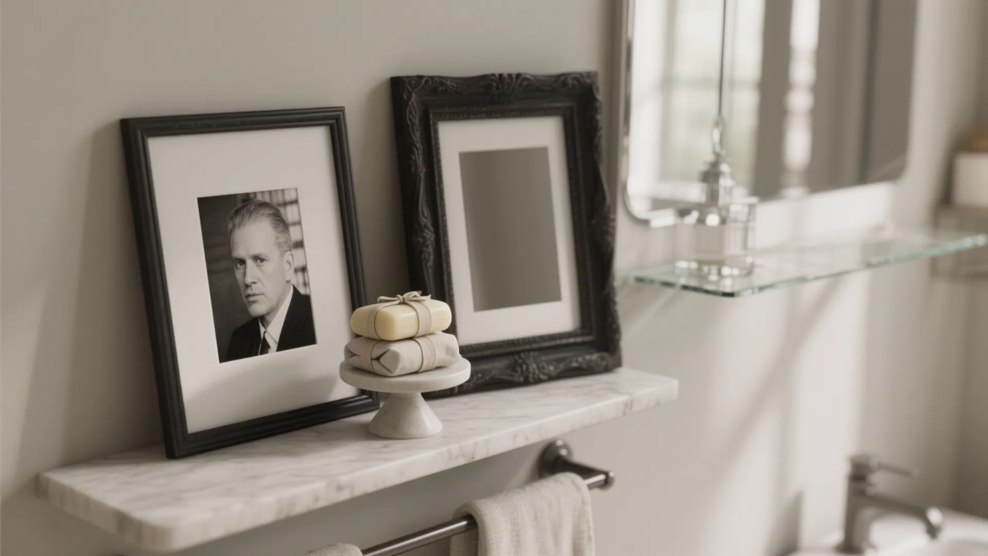 3. Art, framed prints, and shallow mirrors for depth