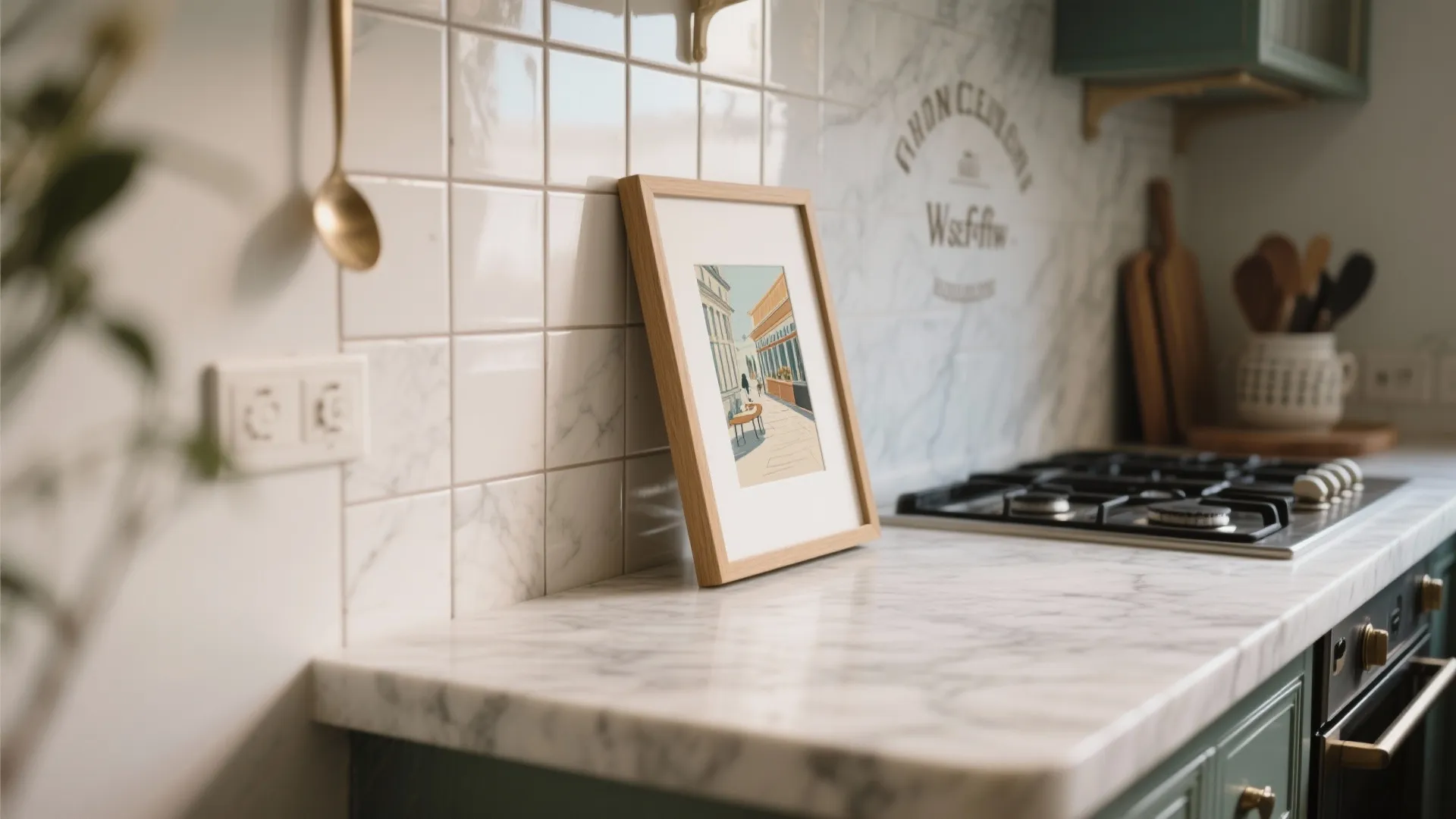 3. Art Leaning Against the Backsplash