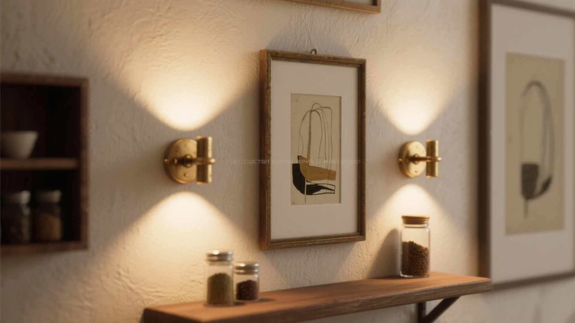 Frame art, shelves, and niches with light