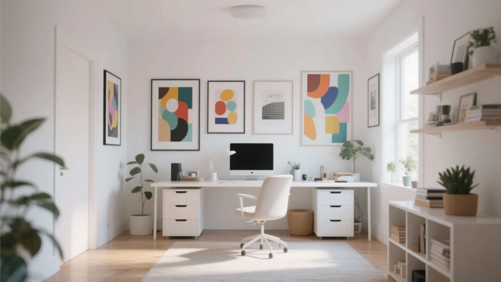 Art-Focused White Home Office