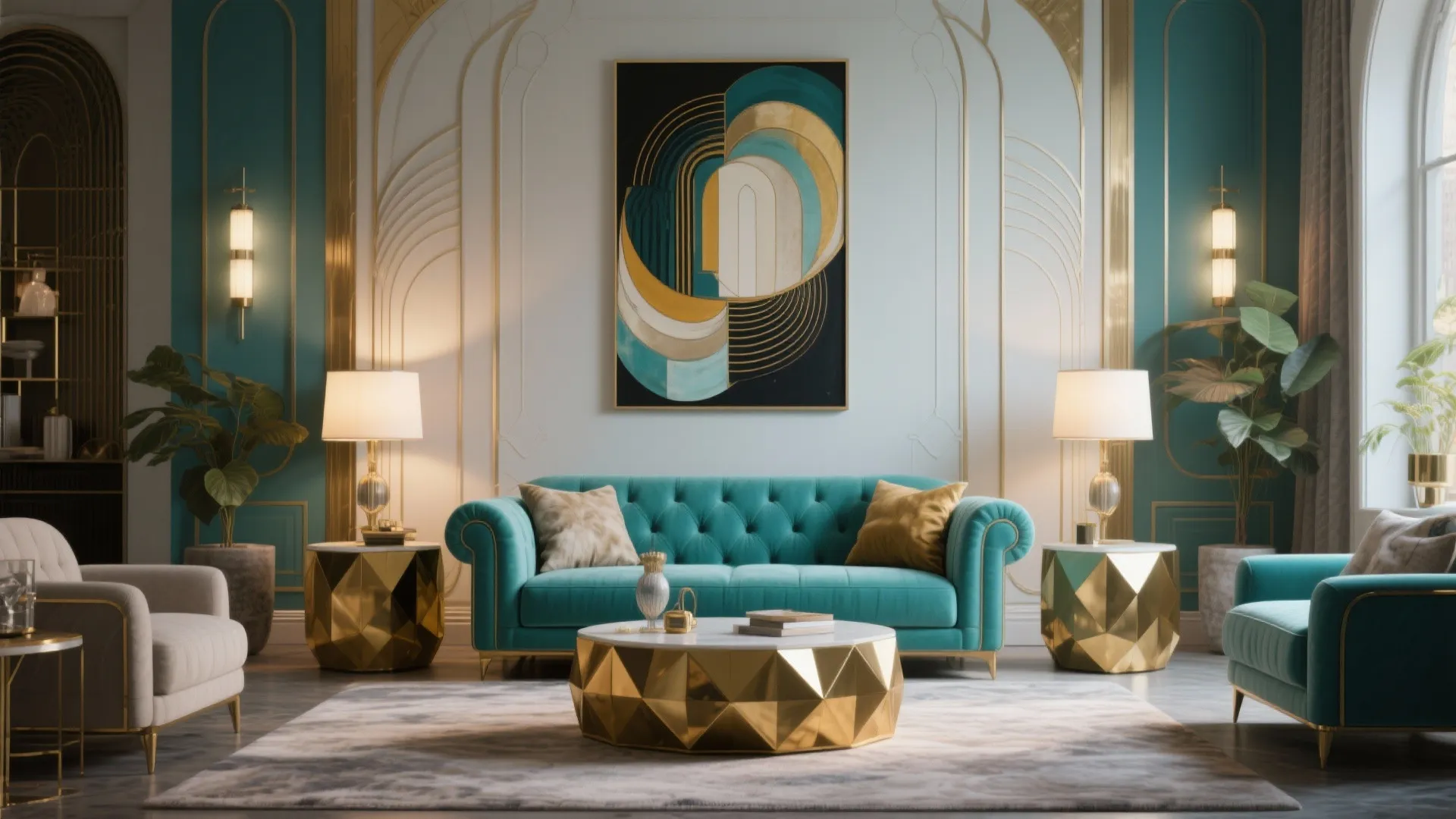 6. Art Deco Glam with Turquoise Accents