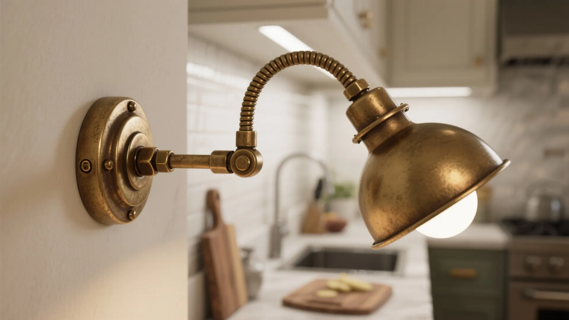 Swiveling Antique Brass Sconces as Flexible Task Lights