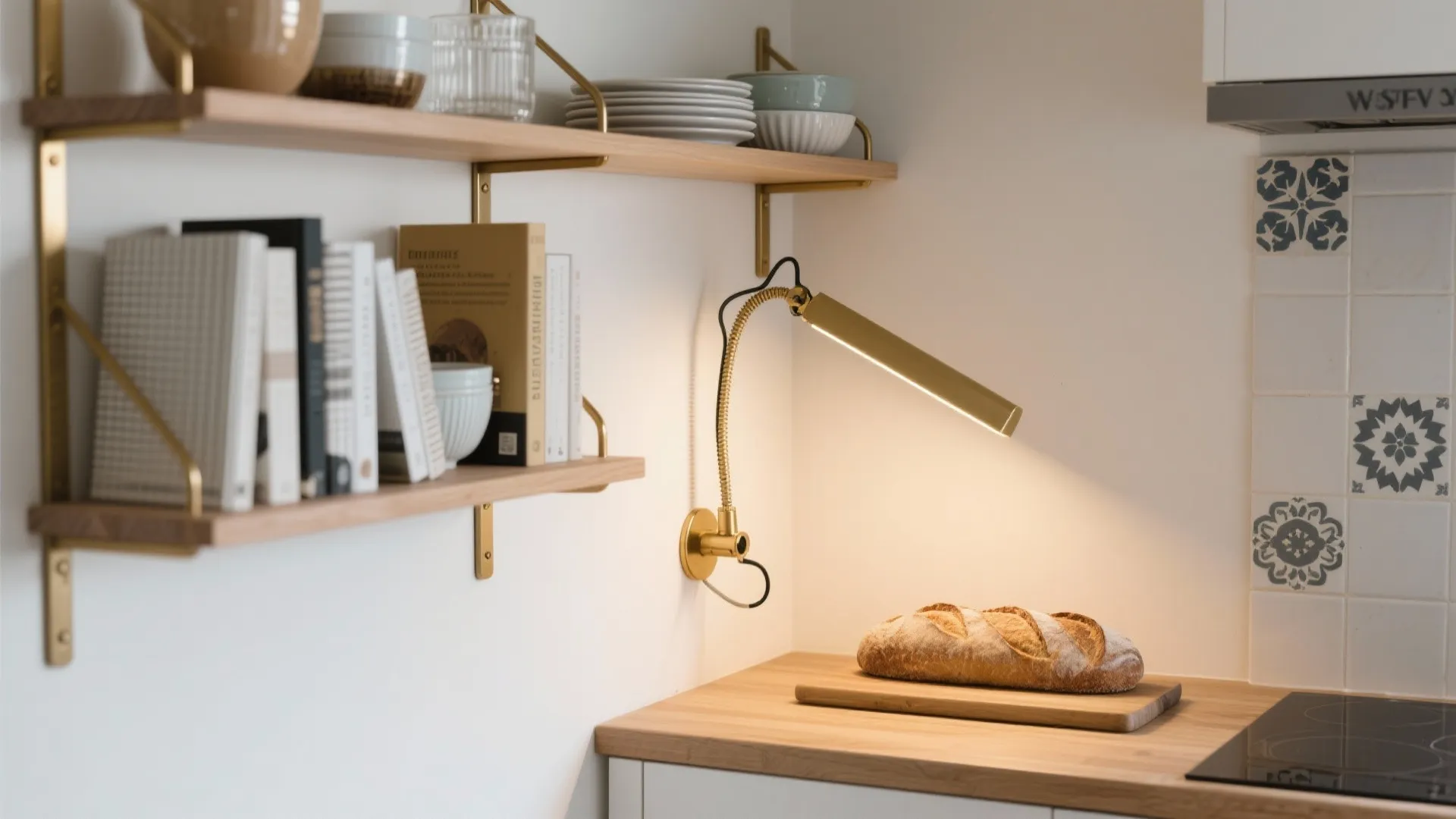 Articulating Arms Over Open Shelving