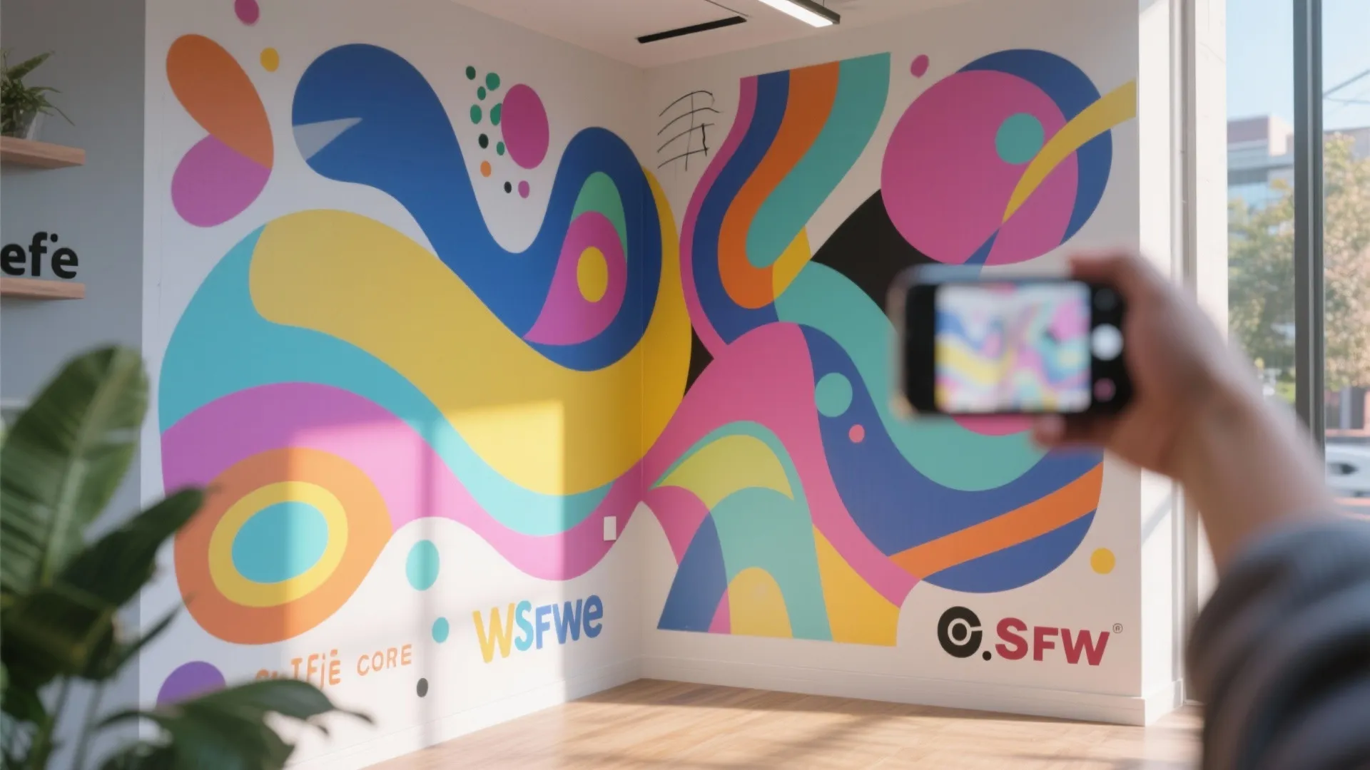 Colorful artist-painted mural as selfie backdrop