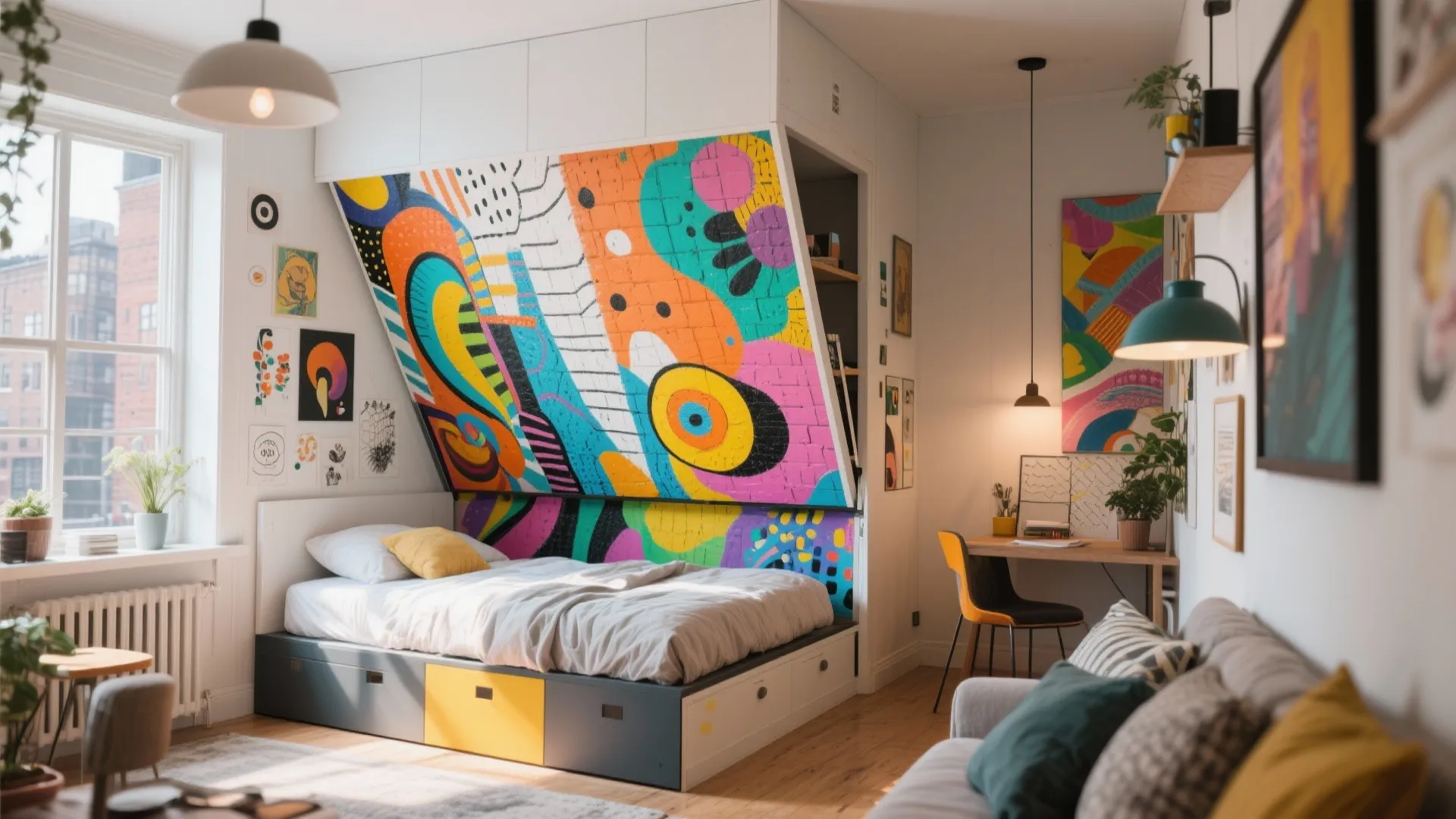 5. Artistic Fold-Down Feature Wall