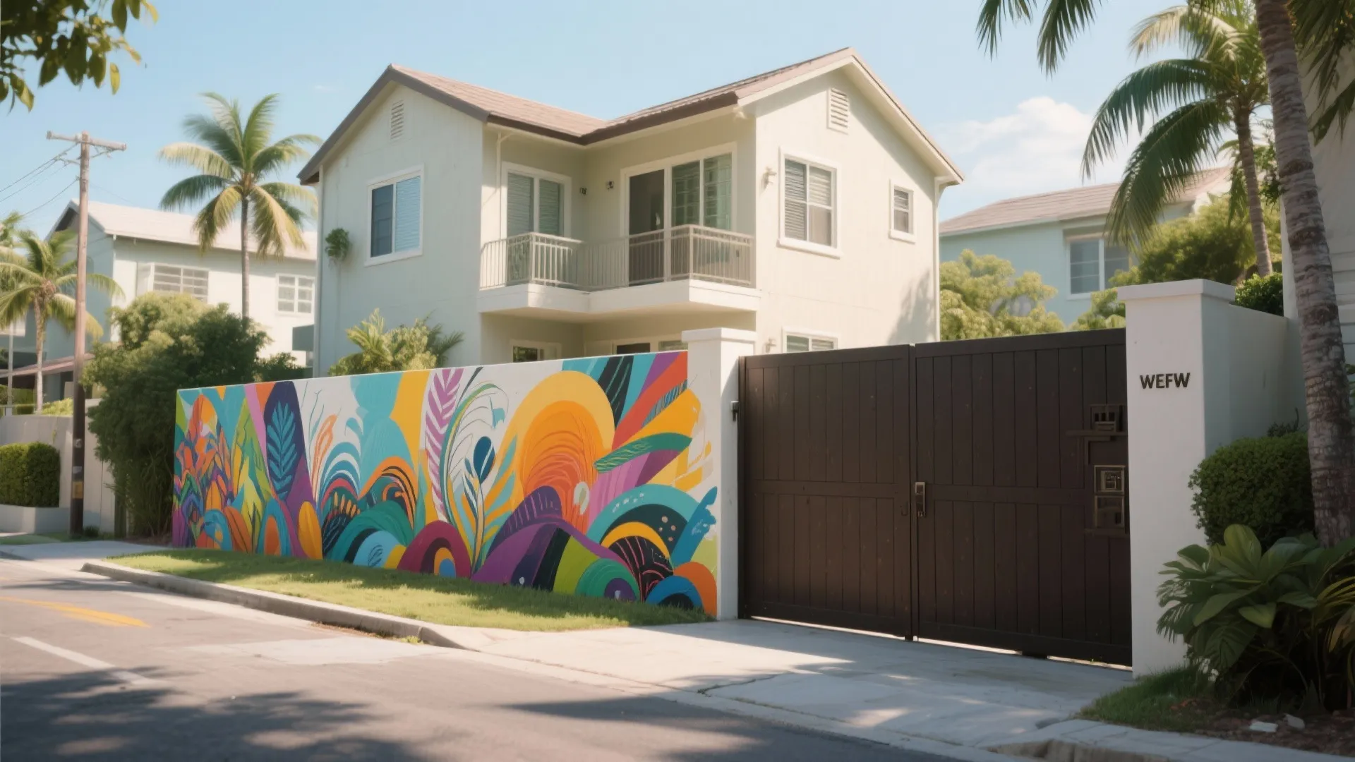 Compound wall with colorful artistic mural
