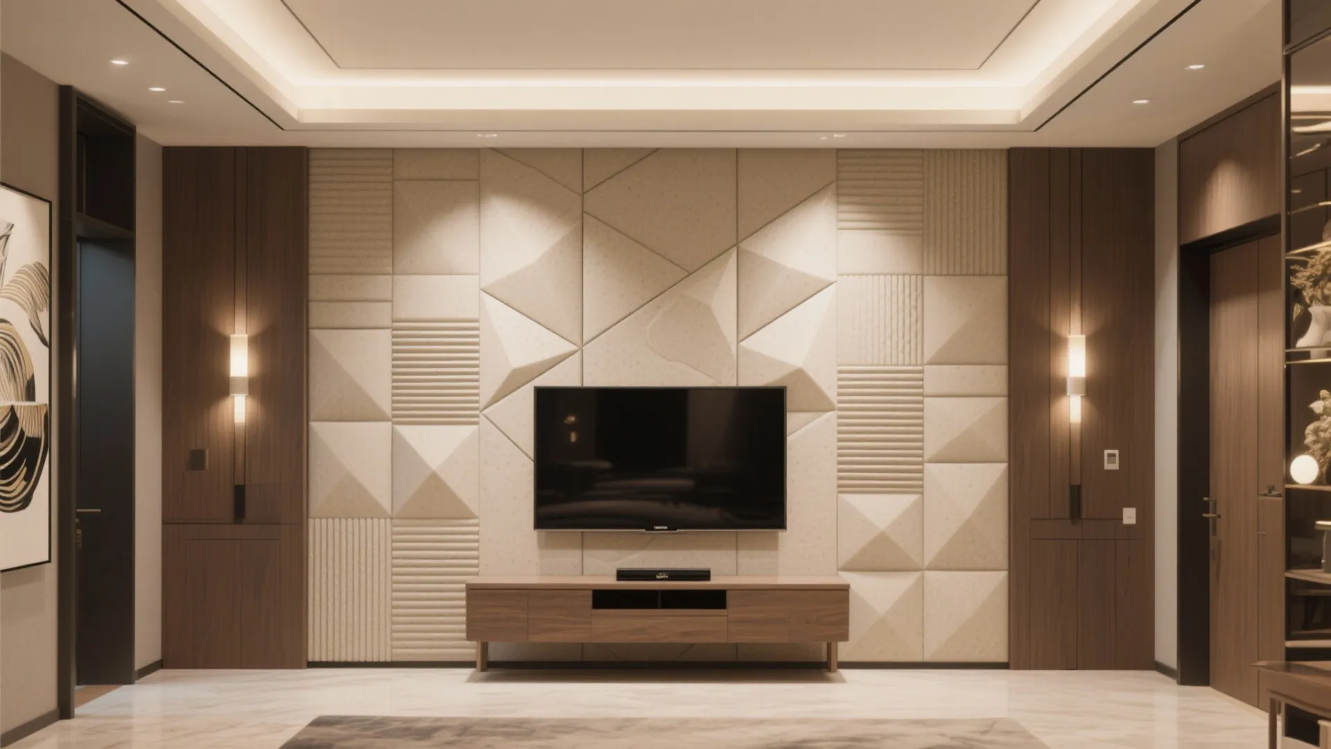 Artistic Wall Paneling with TV Integration