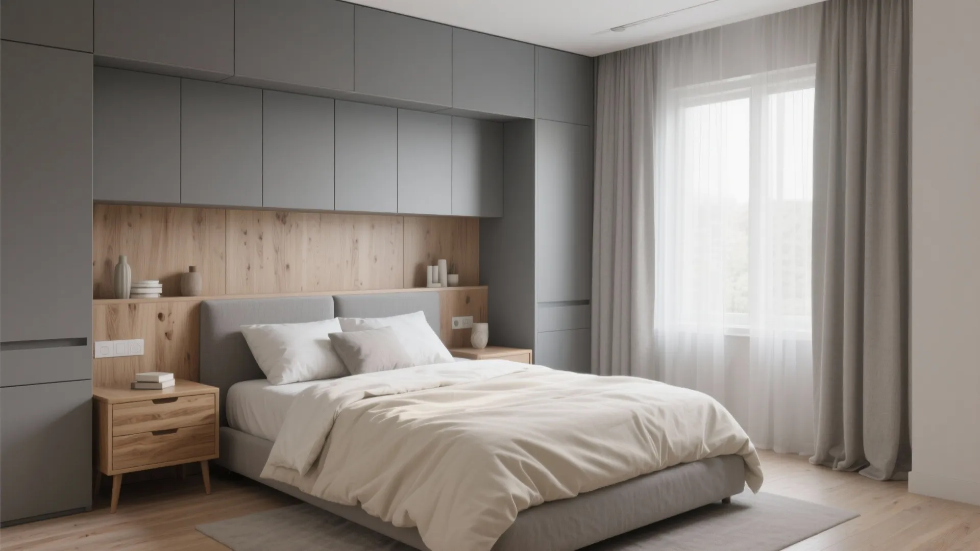 2. Ash Grey with Warm Wood Accents