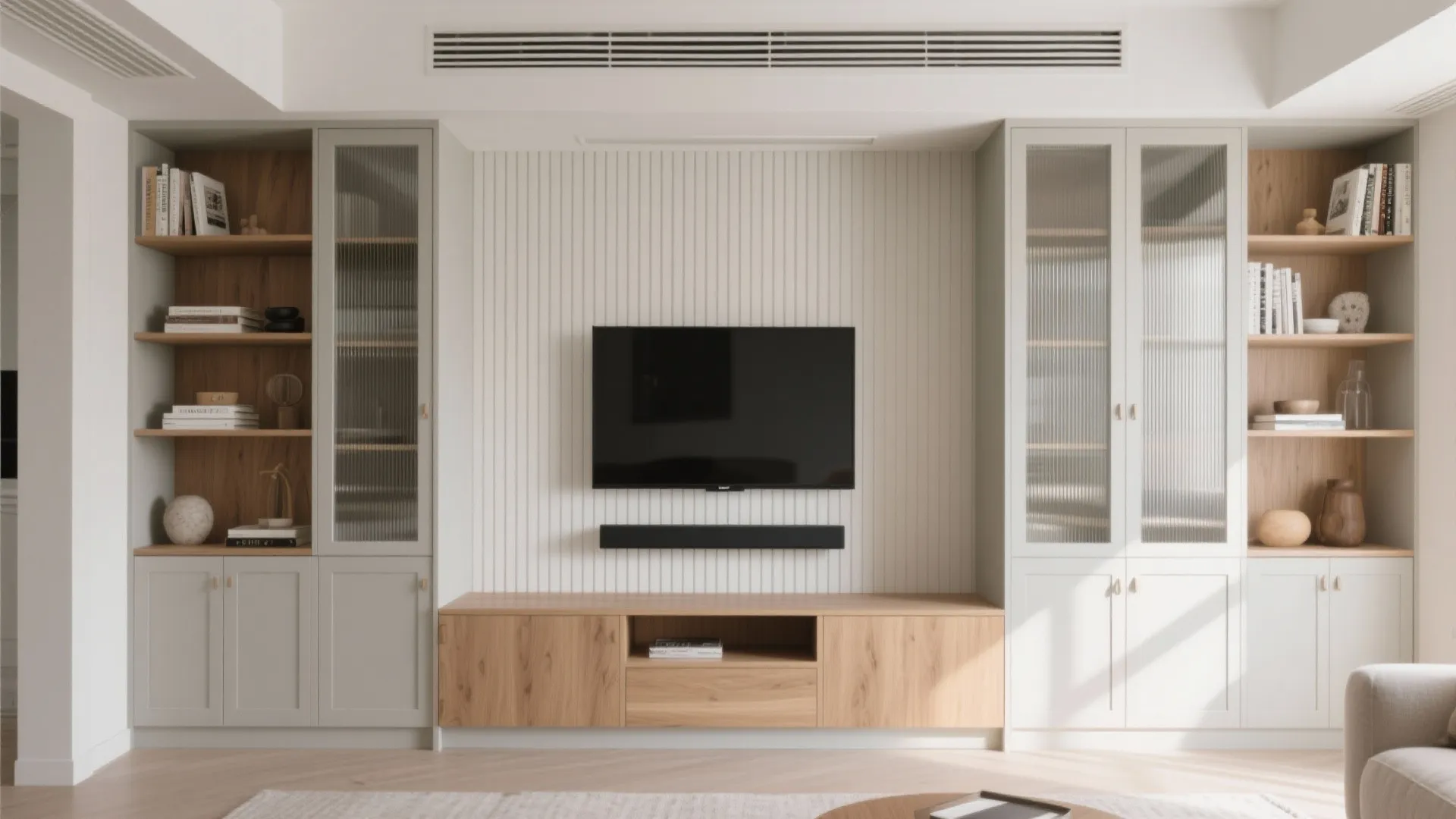 2) Asymmetrical Built-Ins: Open Display Meets Closed Storage