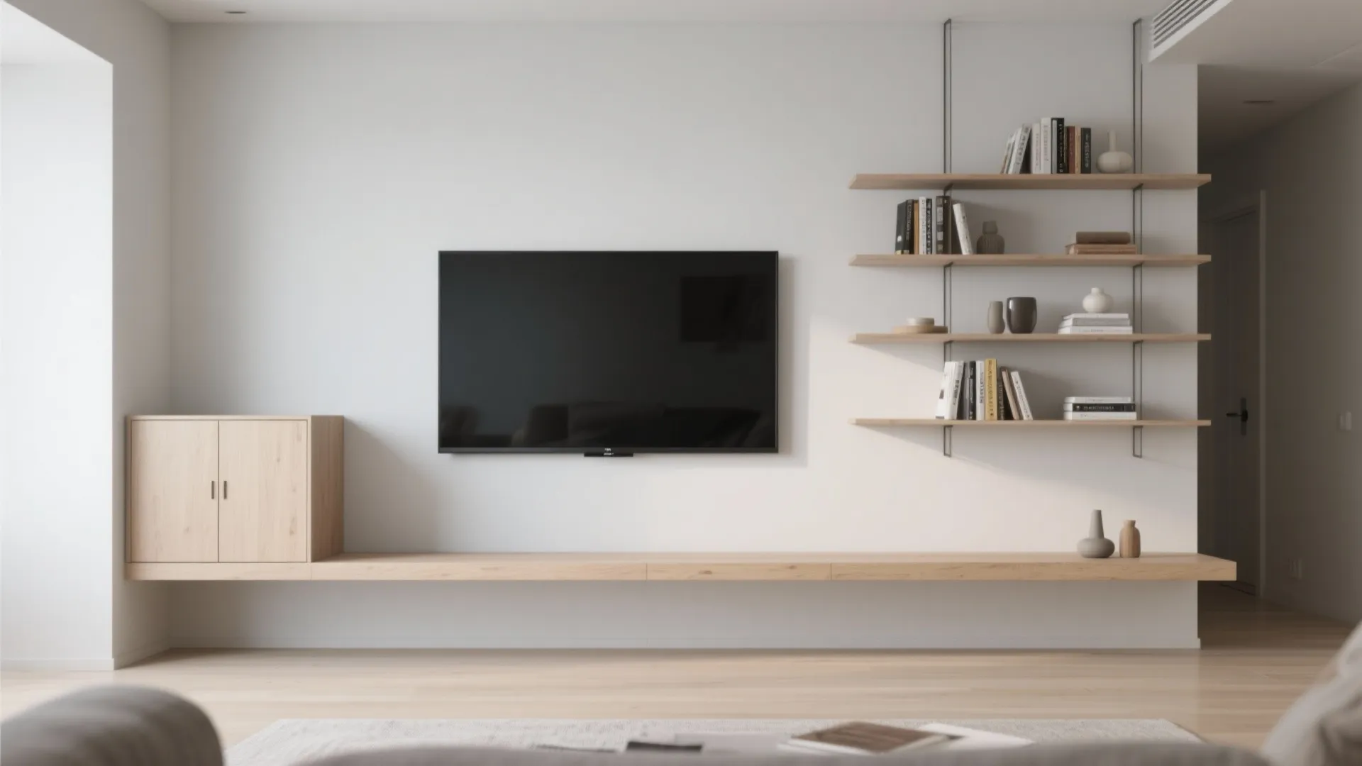 Asymmetrical shelves + low console combo