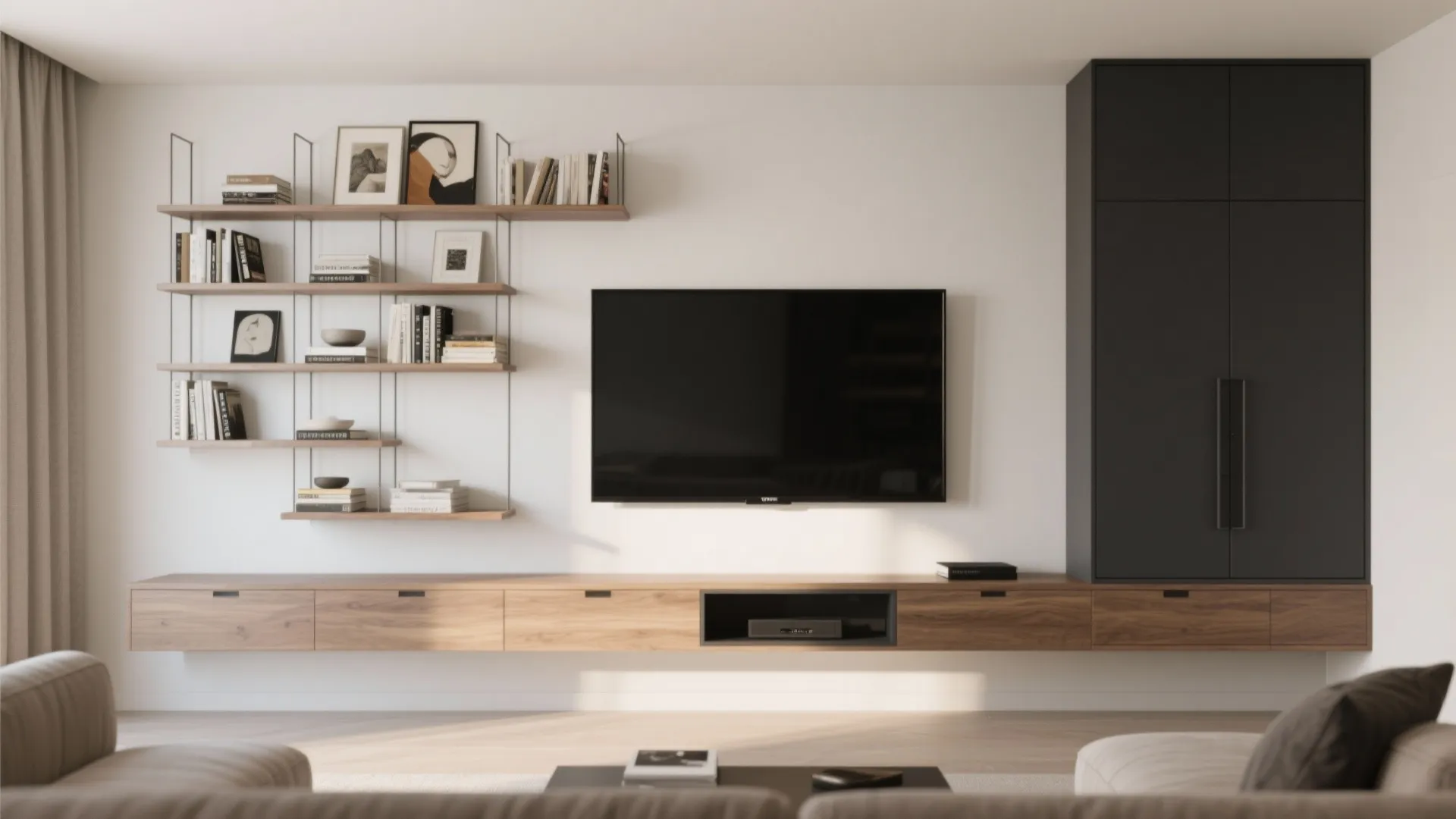 Asymmetrical Shelving to Balance the Wall