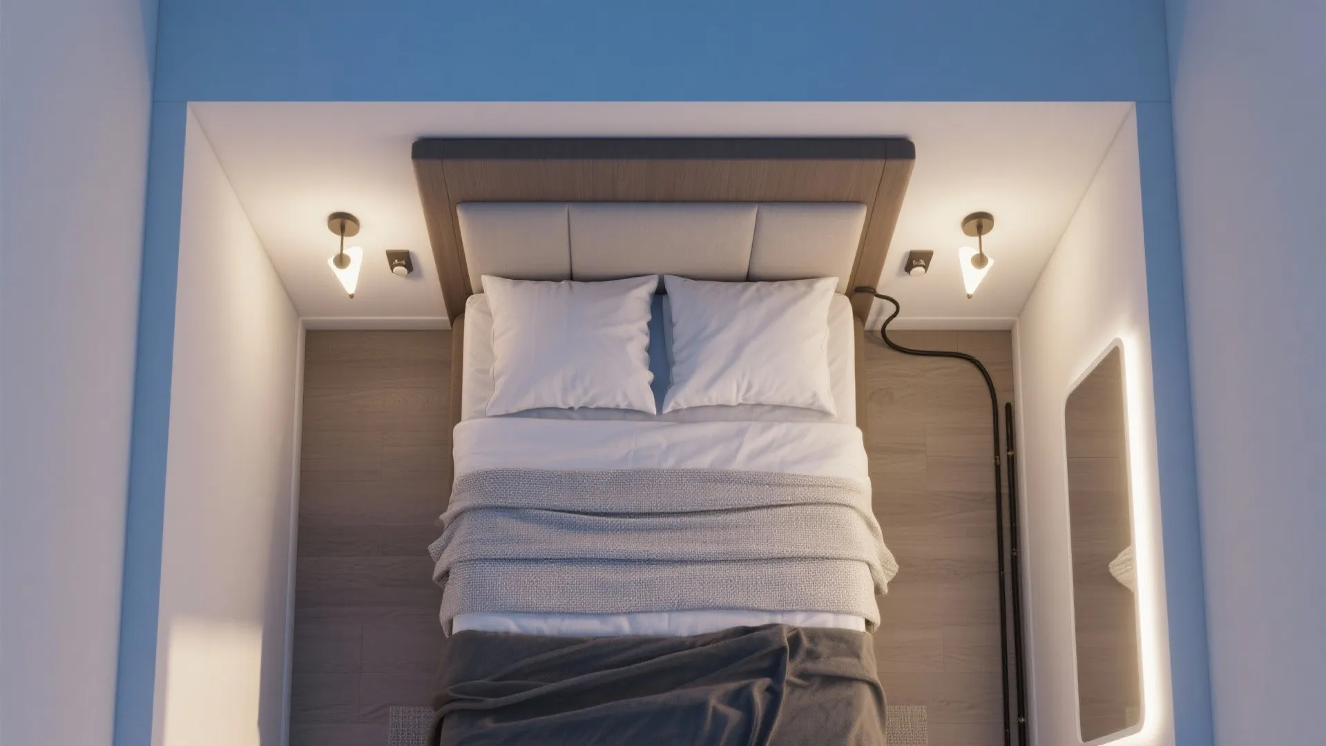 Double sconces for shared beds and asymmetric mounting