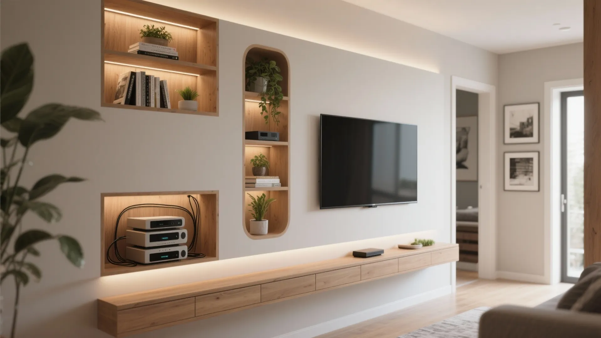 Built-in niches with asymmetrical shelving
