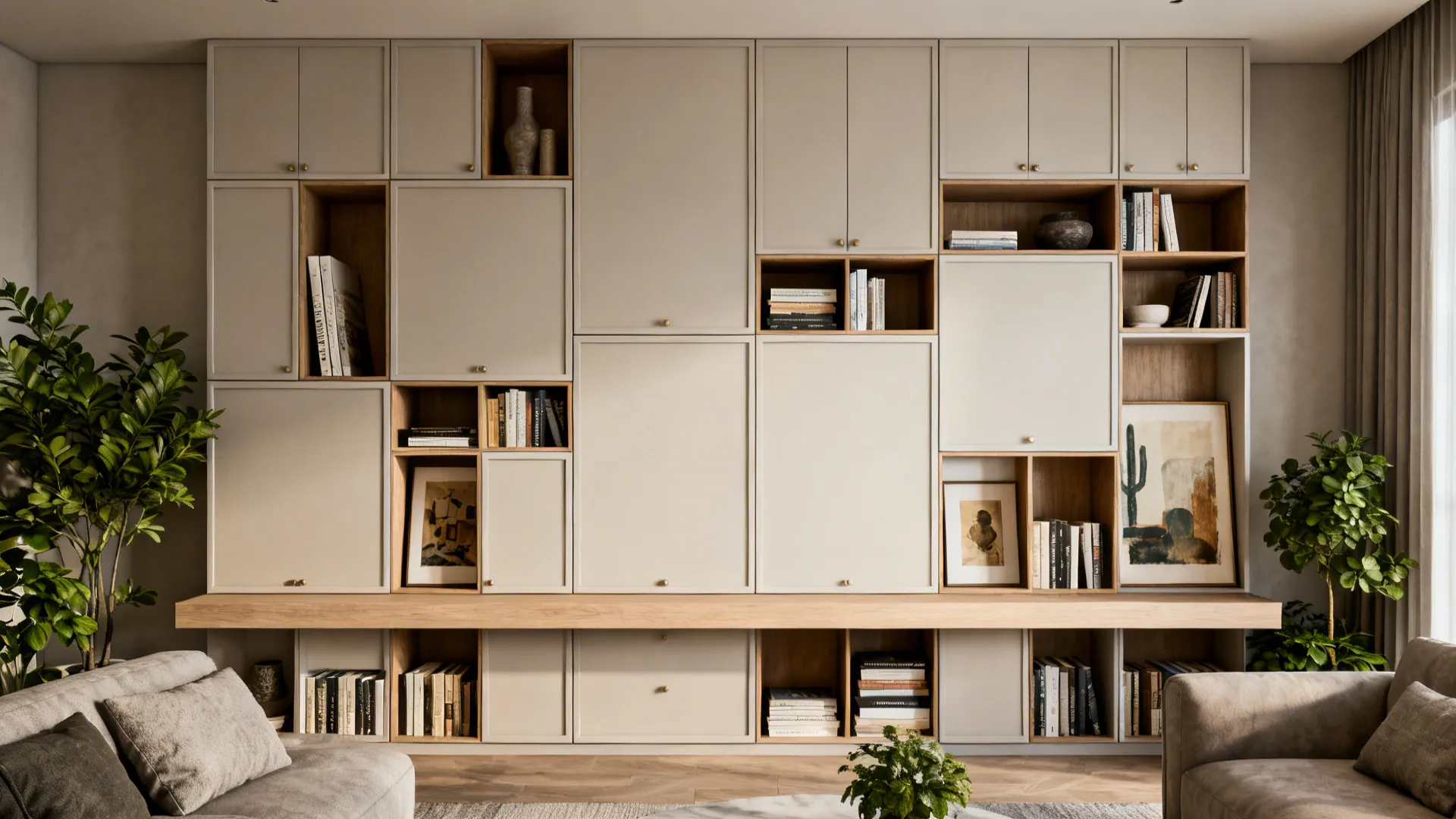 4. Asymmetrical cabinets and open cubbies