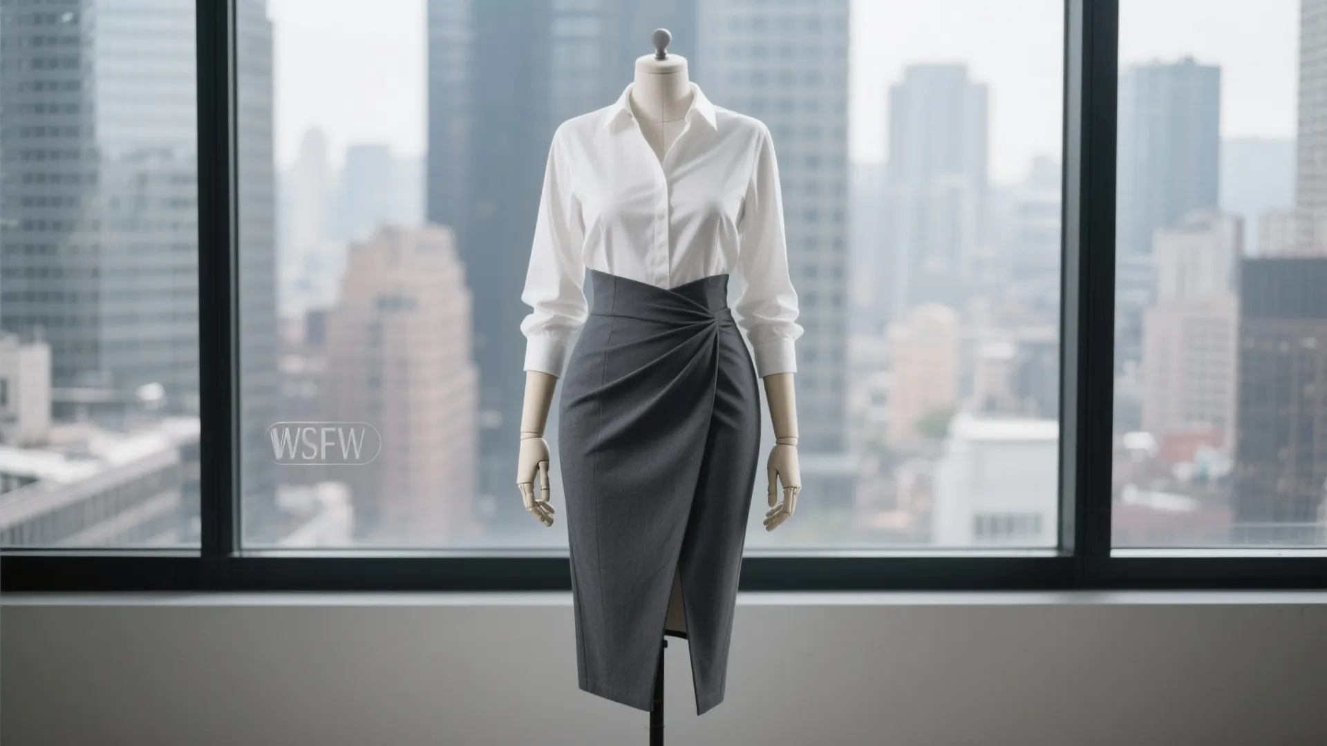 Asymmetrical cut pencil skirt with white blouse