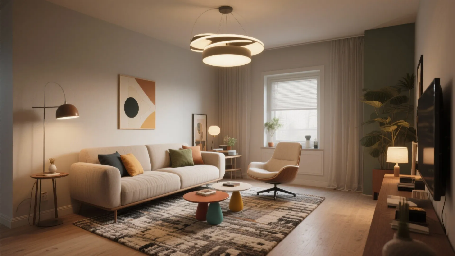 5. Embrace asymmetry: angle the sofa or add a swivel seat