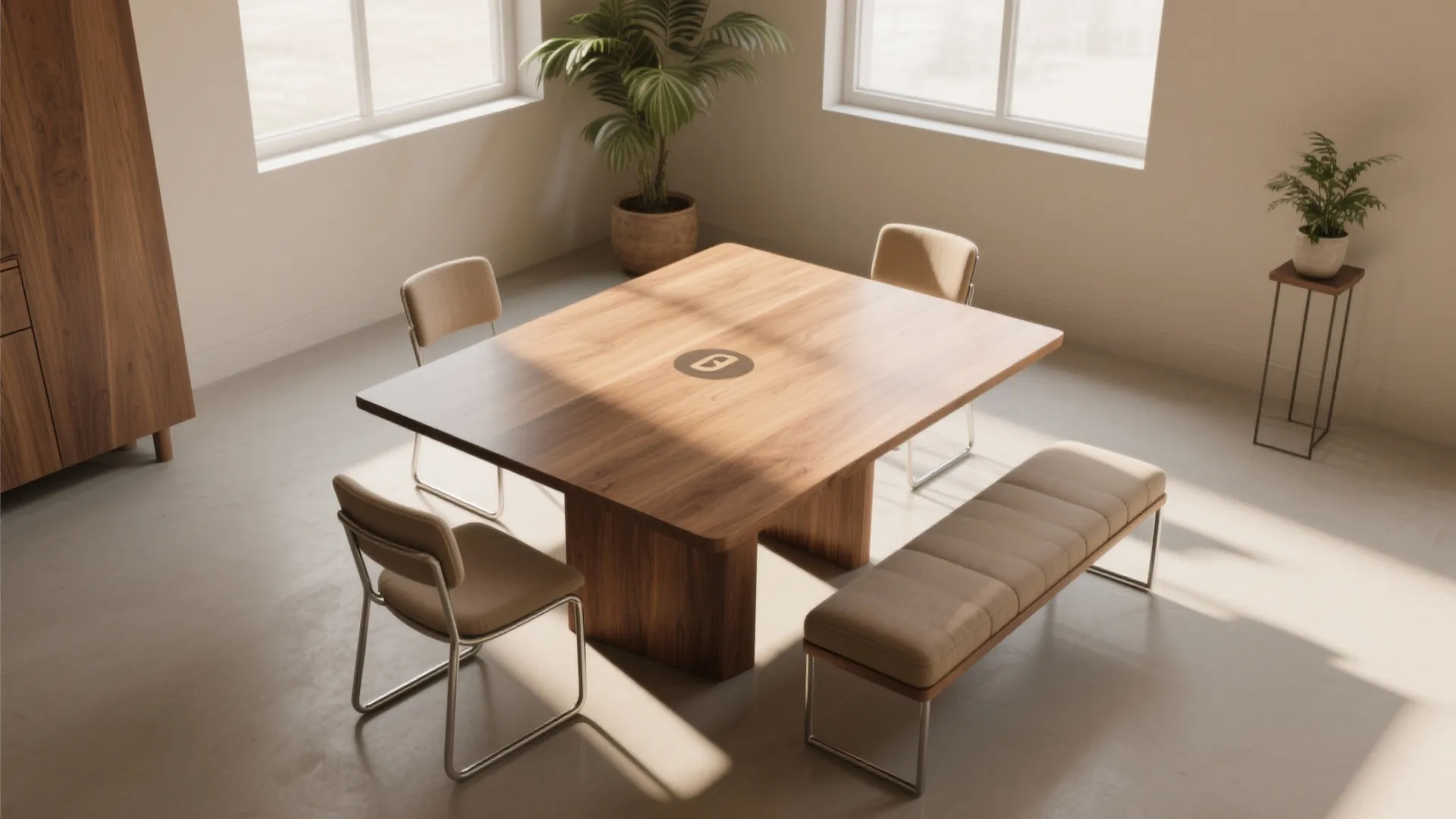 4. Play with asymmetry — bench + chairs + one corner cleared