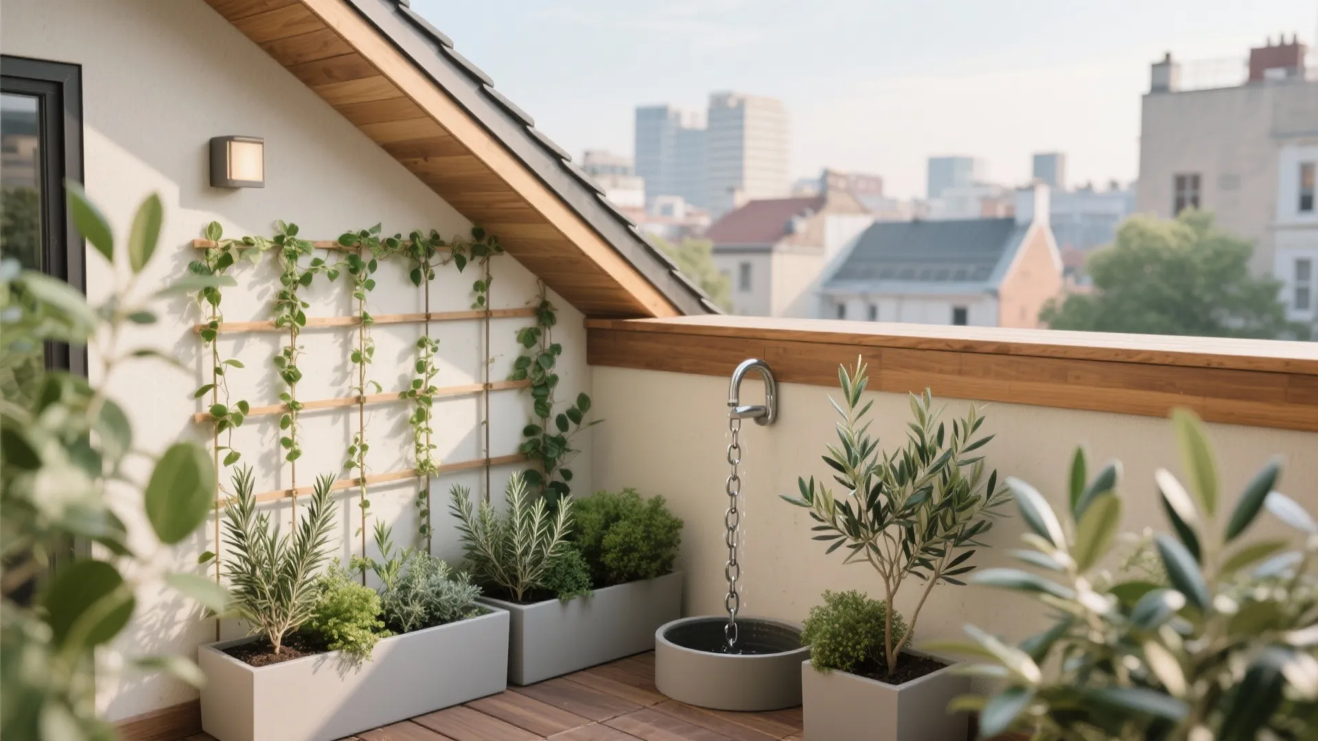 4) Green Pocket: Planters, Trellis, and Rain Chain