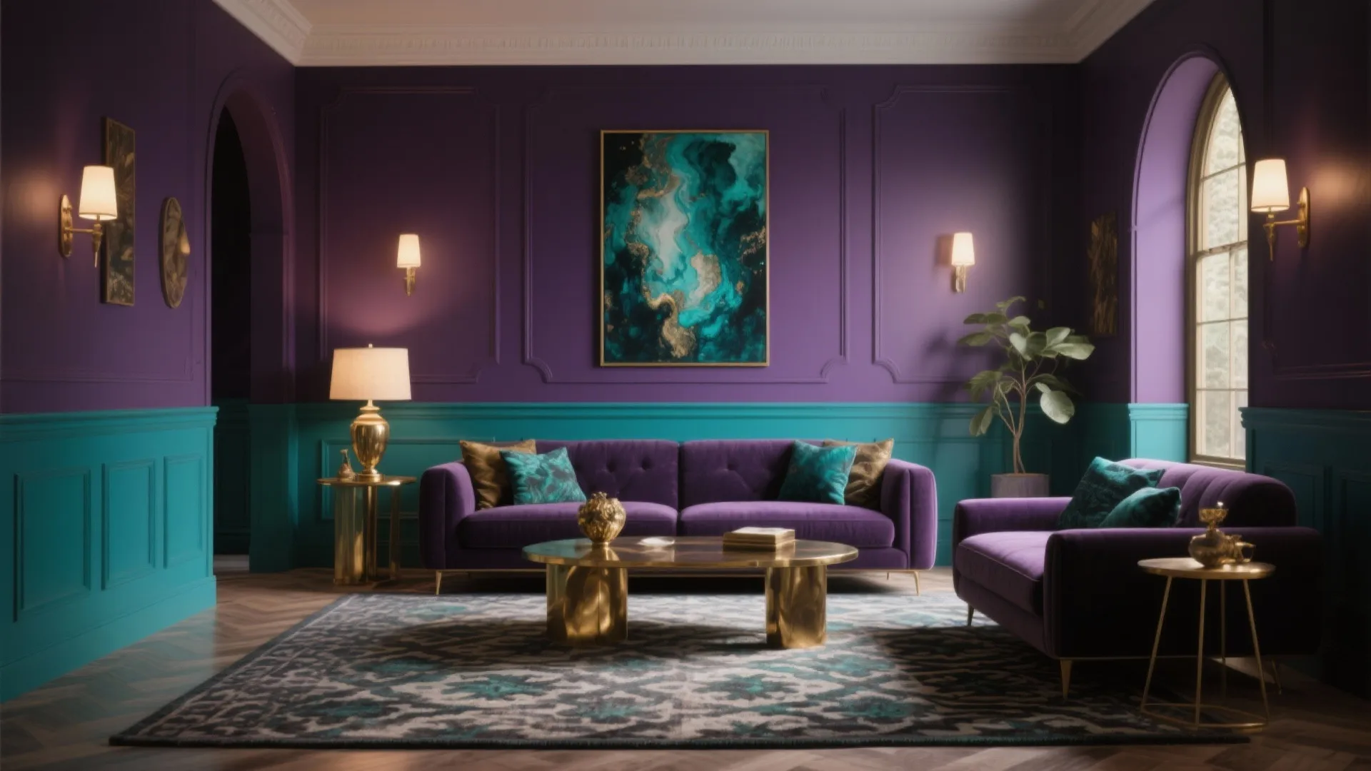 5) Jewel-Tone Layering: Aubergine, Teal, and Burnished Brass
