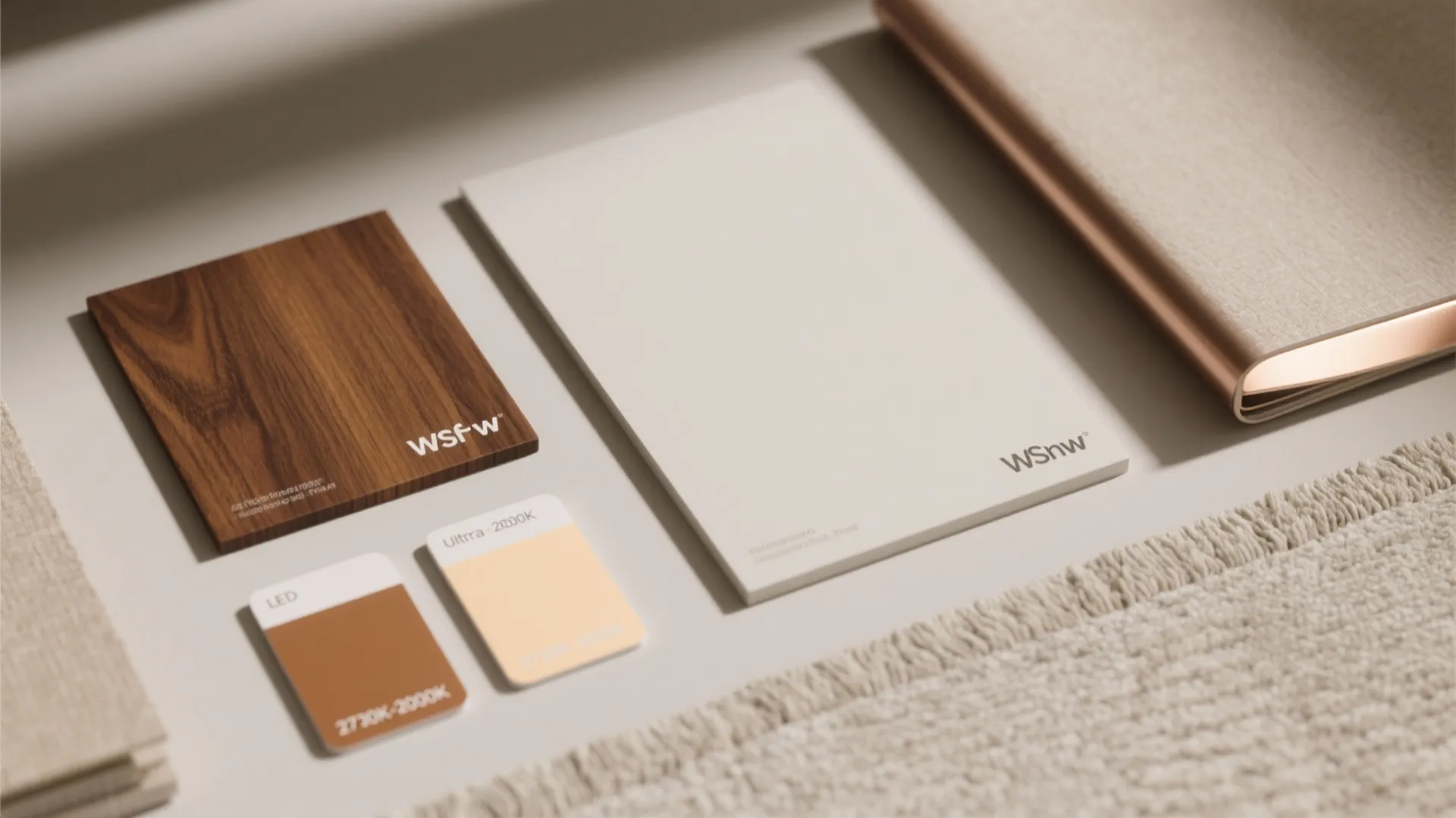 1) Auburn Wood + Matte Surfaces for Visual Calm