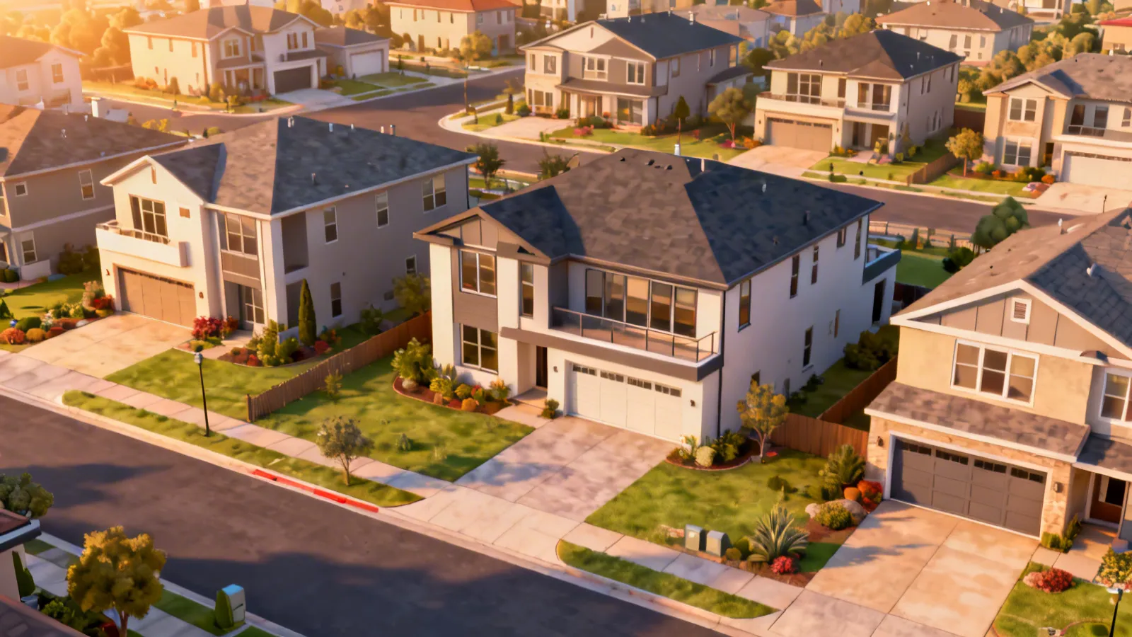 large suburban homes in Austin neighborhood showing production style housing