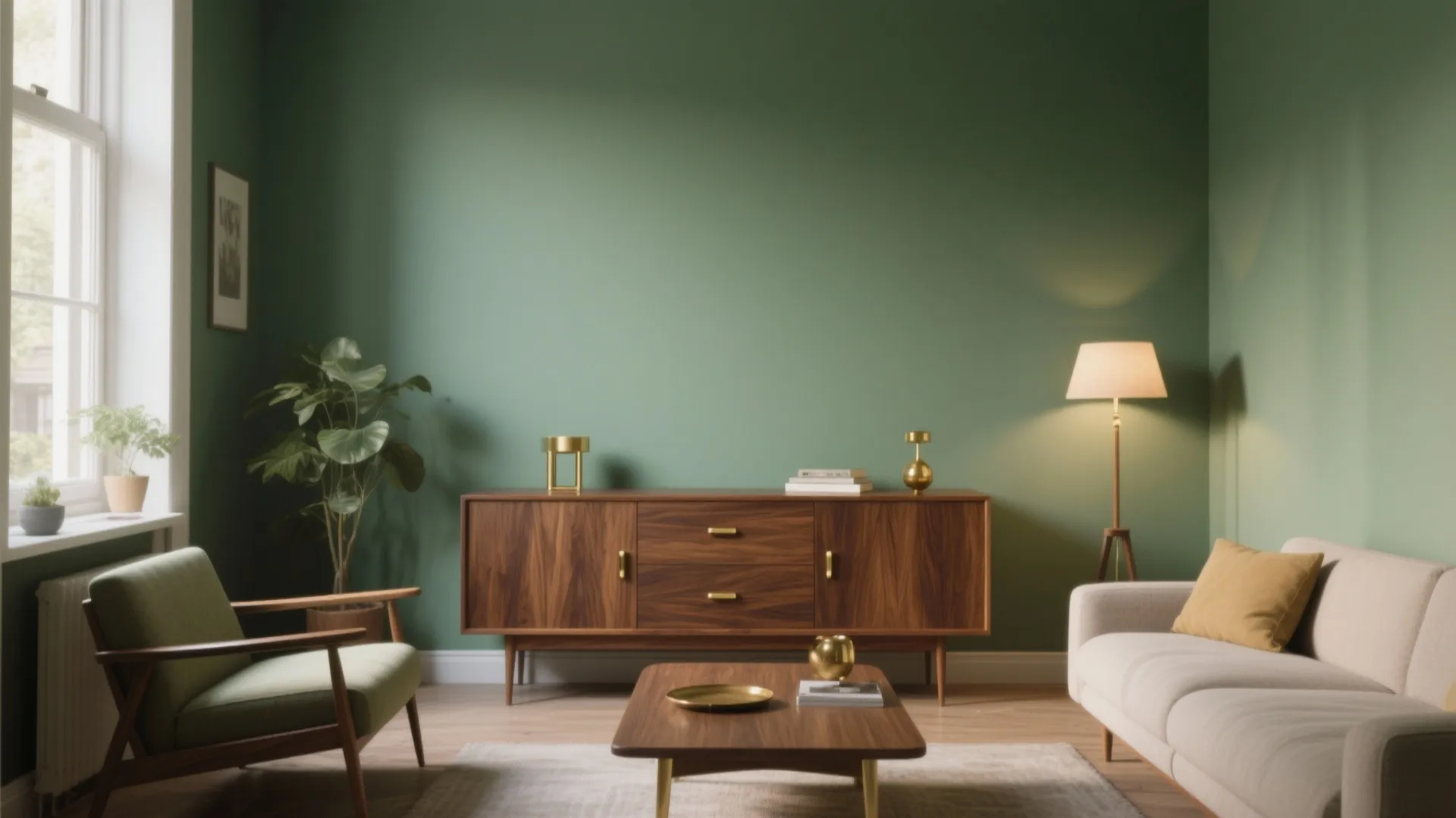 2. Avocado Green with Walnut Wood