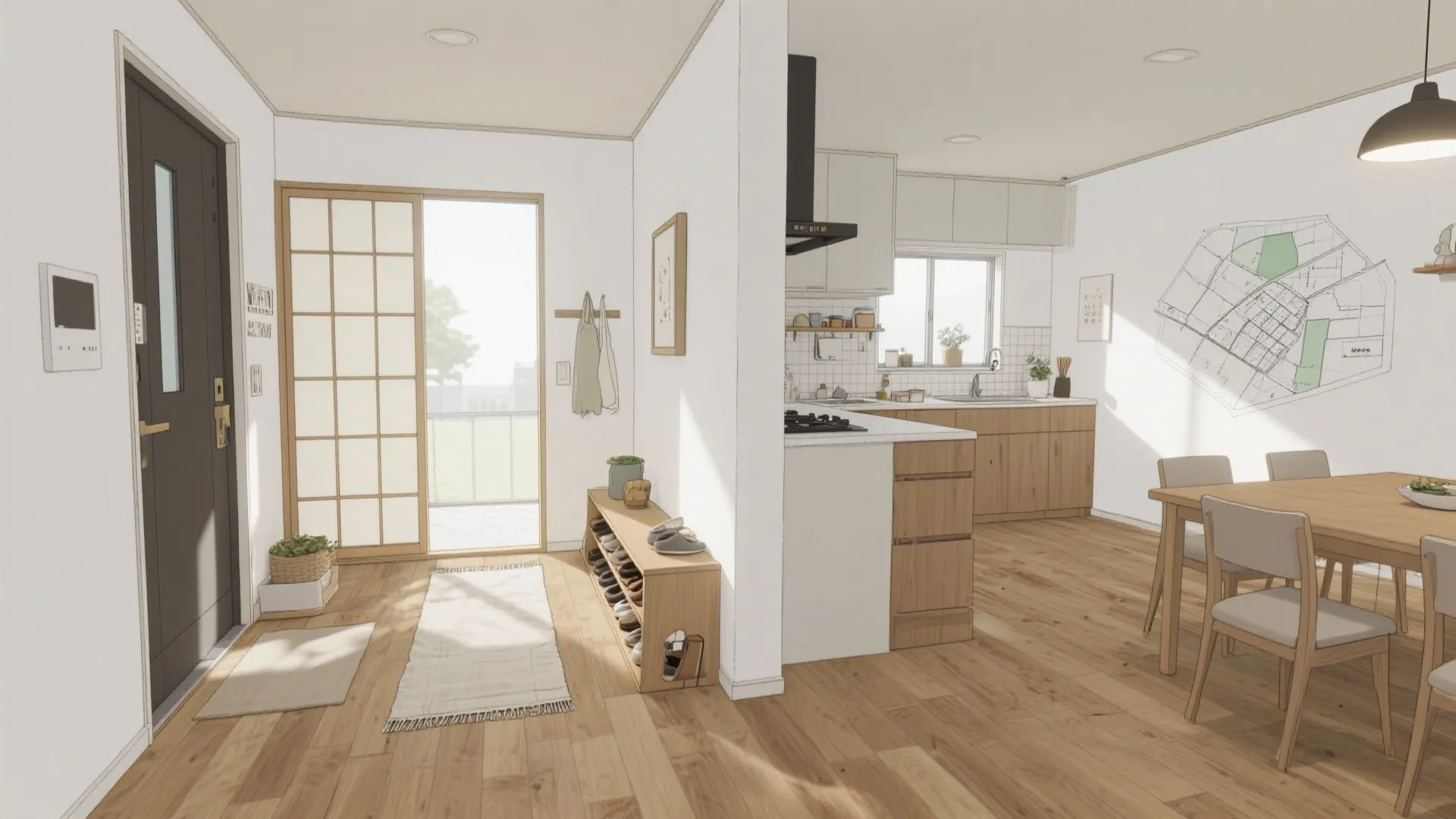 玄関からLDKまでを一直線に結ぶ“軸”づくりで動線が整う