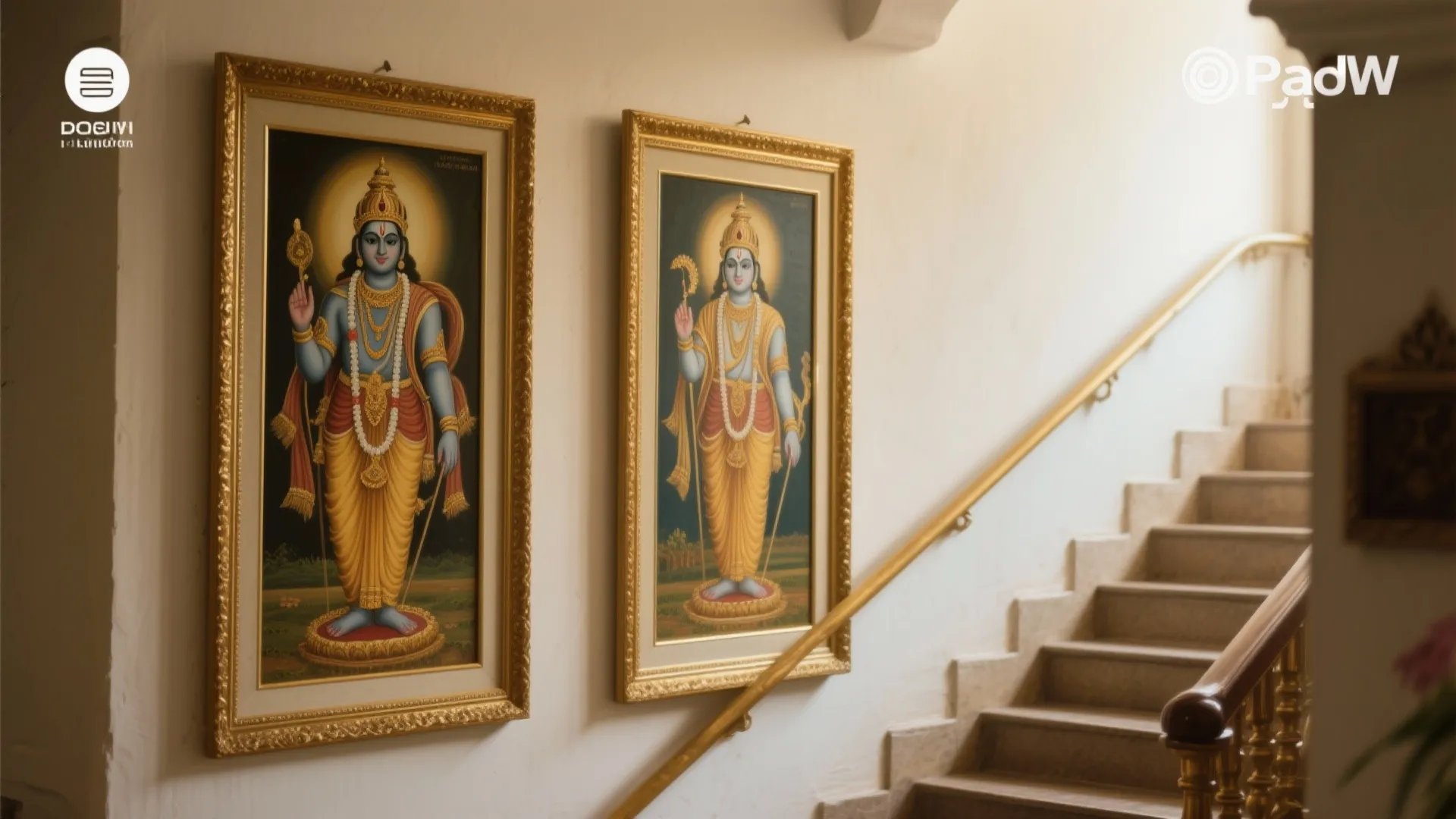 Framed devotional art on side walls