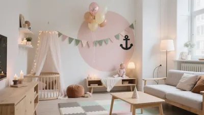 Soft Pink Nursery-Living Room Mix: Cozy & Functional Design