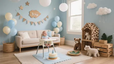 Soft Blue Baby Room with Playful Decor & Smart Storage
