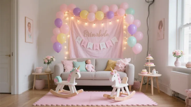 Unicorn-Themed Baby Party Room with Pastel Decor