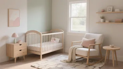 Soft Nursery Design with Natural Wood and Pastel Accents