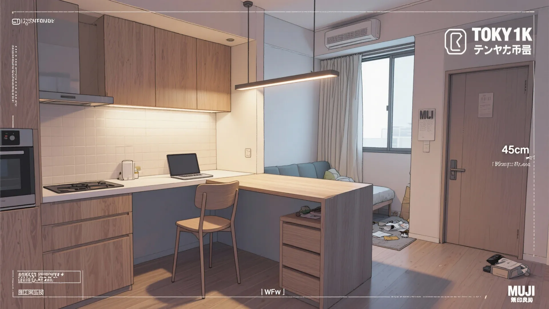 Tips 5: キッチンとデスクを背中合わせにして作業を切替（東京）