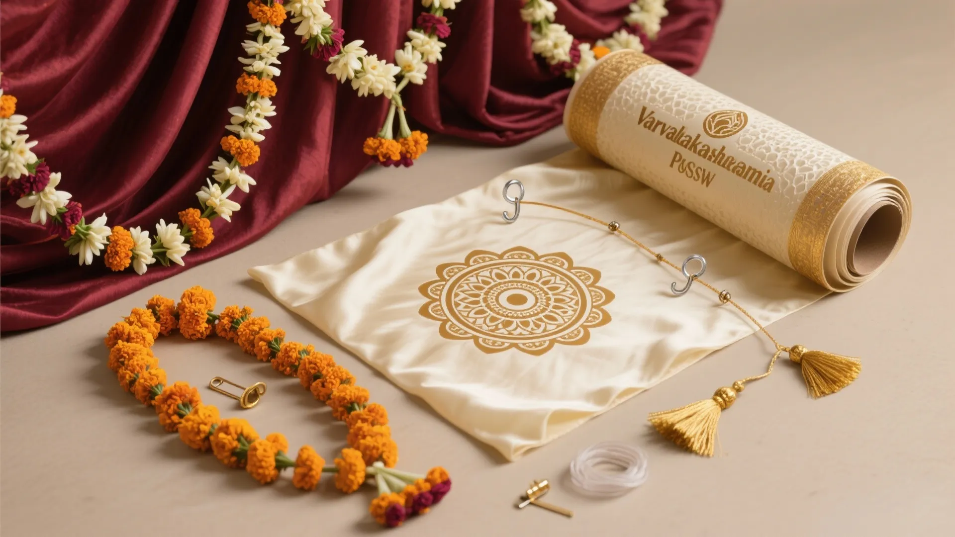 Statement Backdrop: Fabric + Garlands + Kolam Vinyl