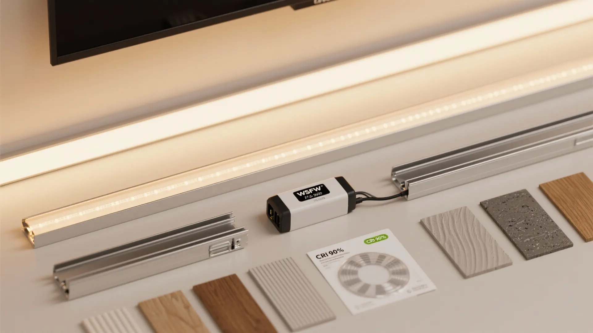 Integrated Lighting: Backlit Panel and Shelf Glow