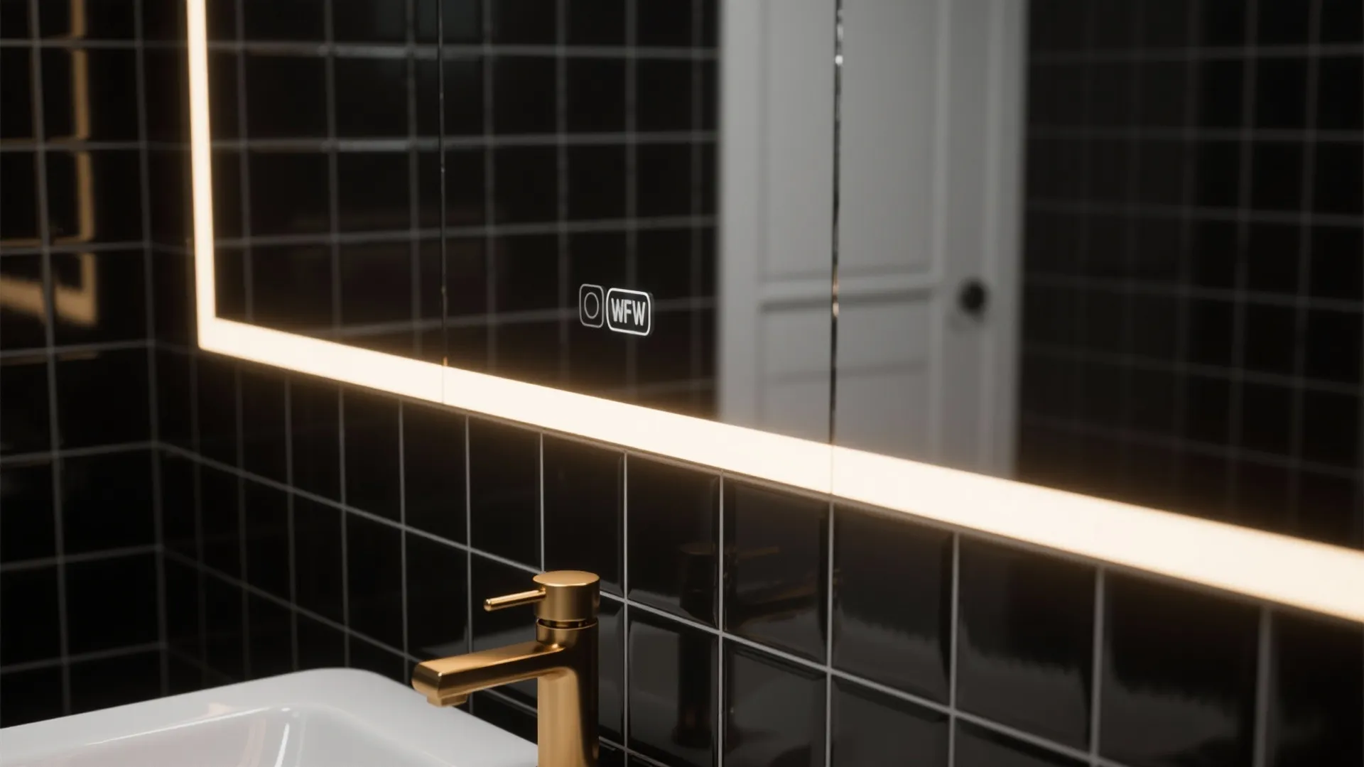 4. Black-wall feature behind mirror with integrated lighting