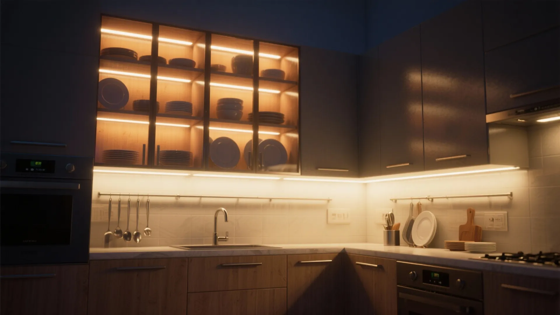 5. Backlit glass cabinets for mood and display