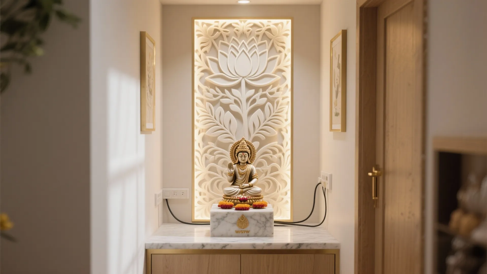 Backlit POP Floral Panel with Marble Base